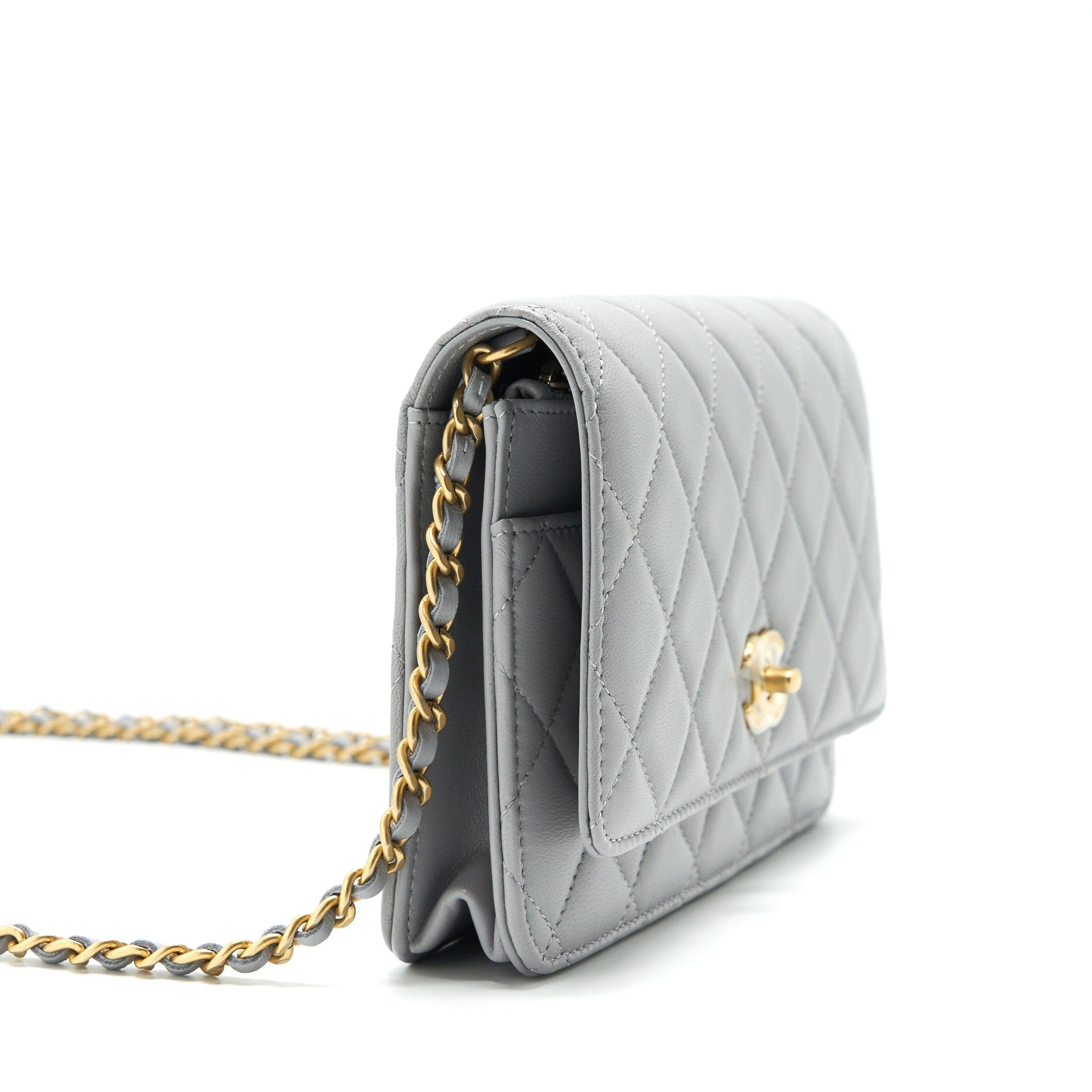 Chanel 21B Pearl Crush Wallet On Chain Grey