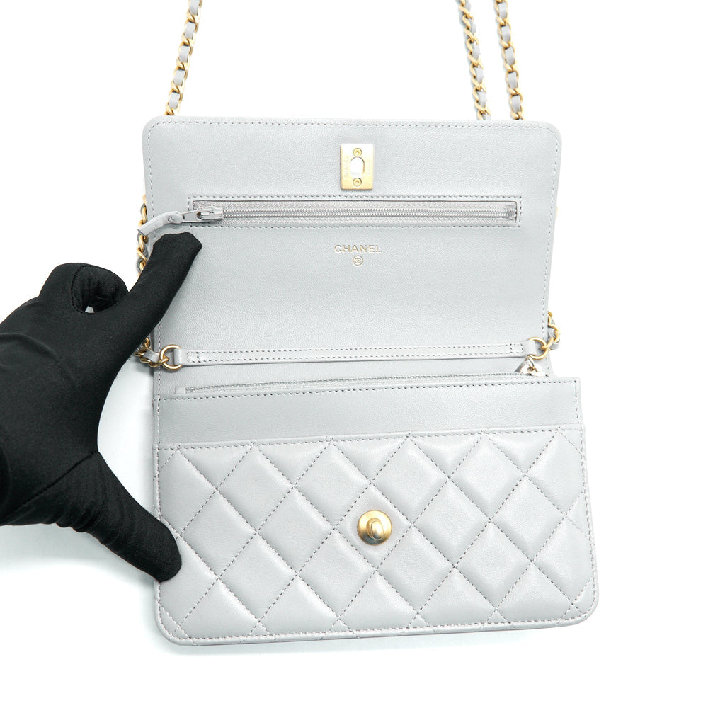 Chanel 21B Pearl Crush Wallet On Chain Grey