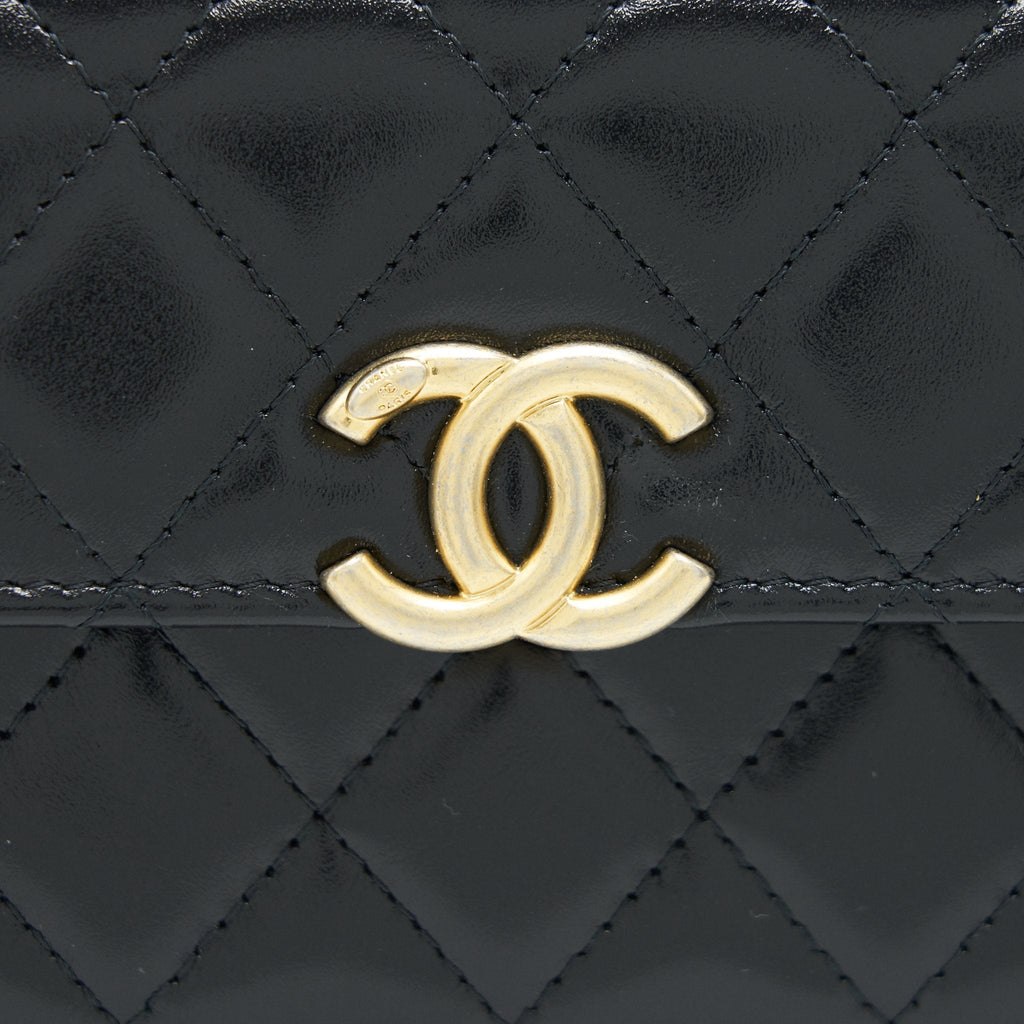 Chanel 21A Flap Coin Purse with Chain Black with  calfskin