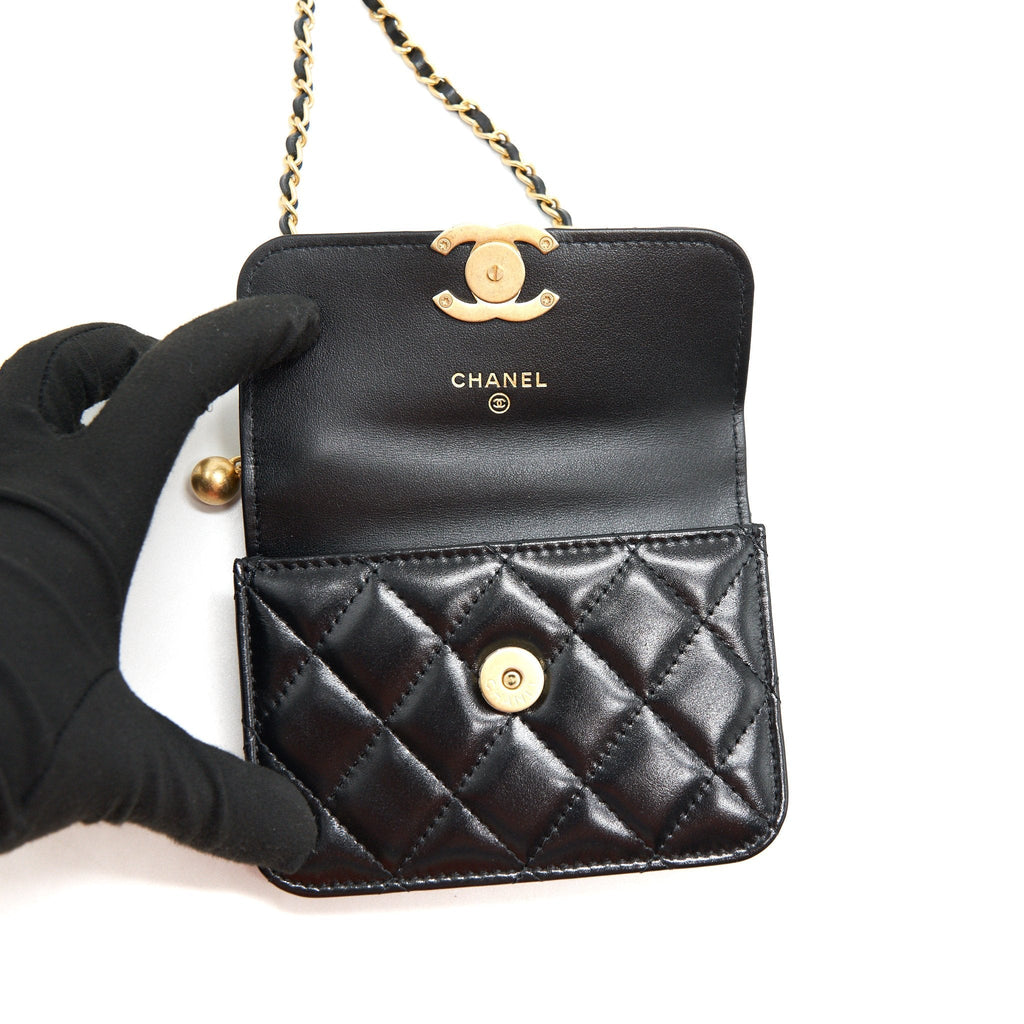 Chanel 21A Flap Coin Purse with Chain Black with  calfskin