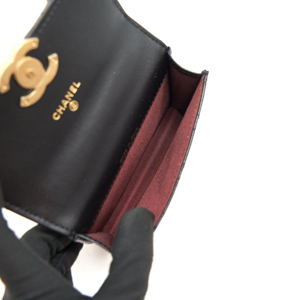 Chanel 21A Flap Coin Purse with Chain Black with  calfskin