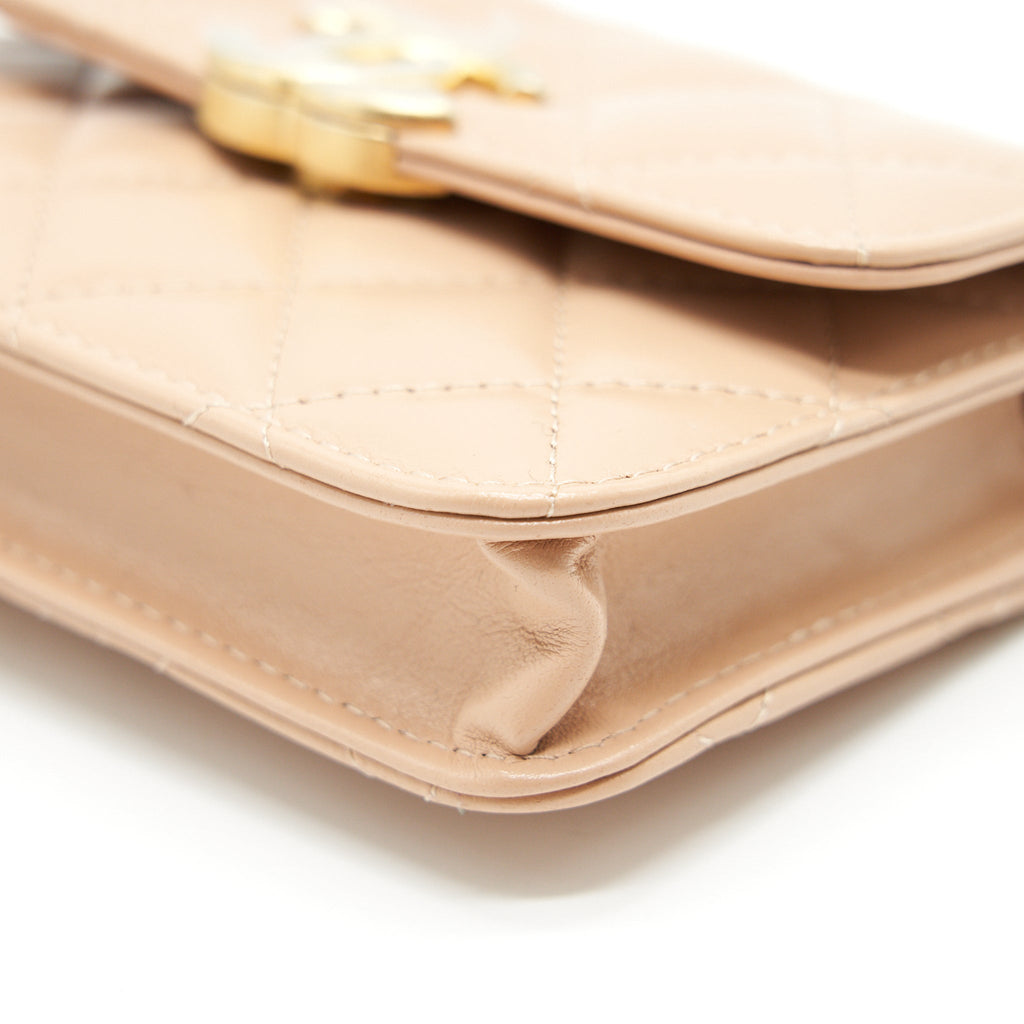 Chanel 21A Flap Coin Purse with Chain Beige  Calfskin