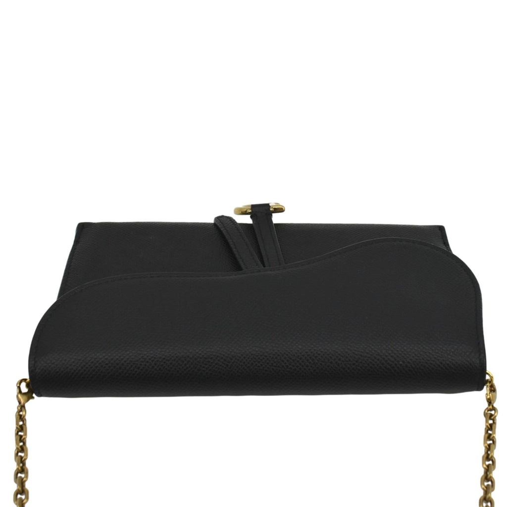 CHRISTIAN DIOR Long Saddle Leather Crossbody Chain Wallet Black