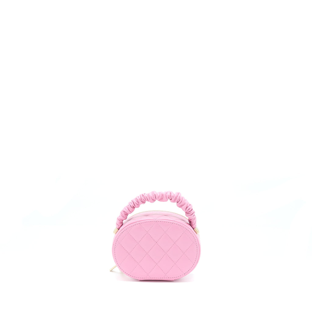 Chanel 22S Top Handle Mini Round Vanity Clutch Lambskin Pink L