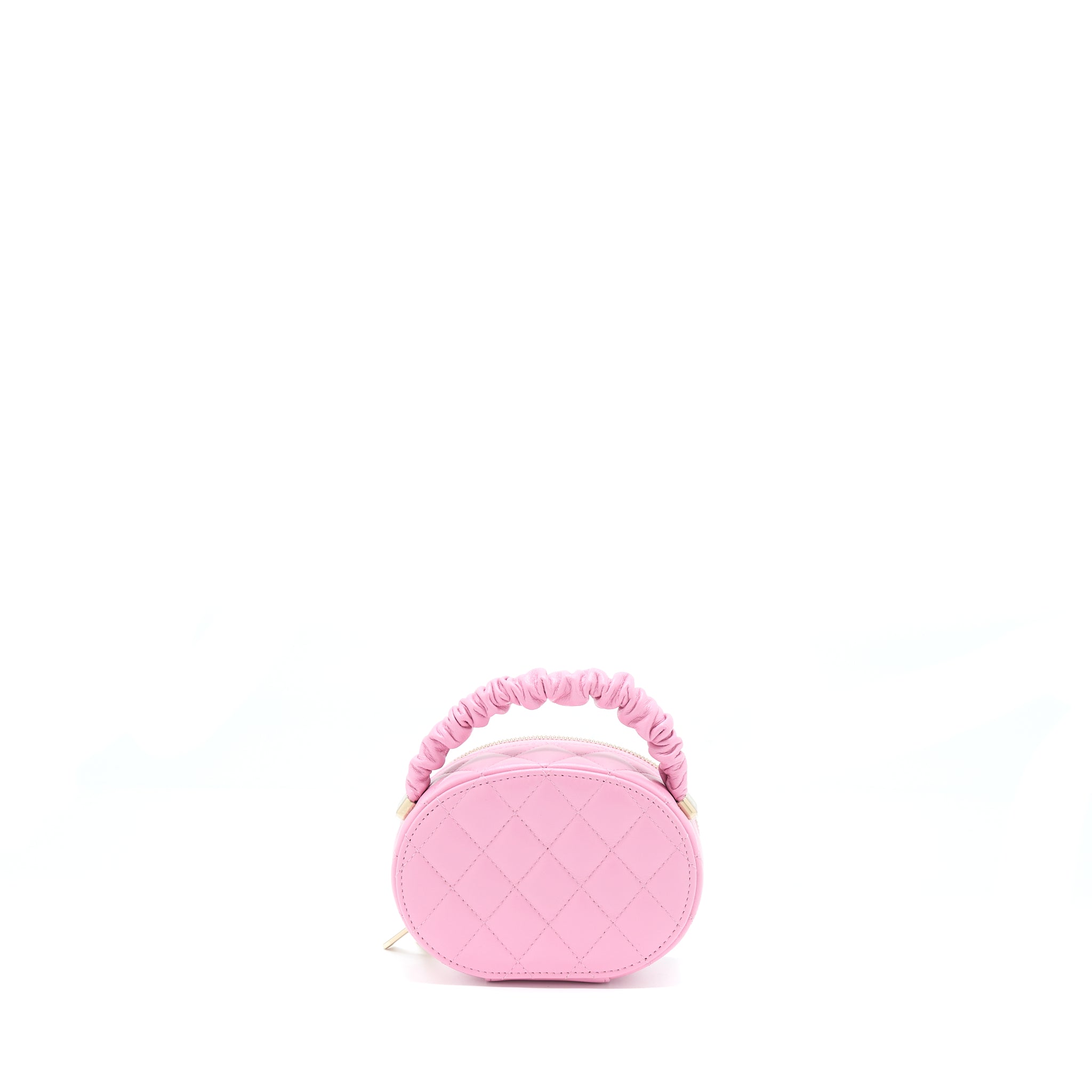 Chanel 22S Top Handle Mini Round Vanity Clutch Lambskin Pink L