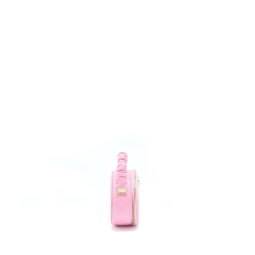 Chanel 22S Top Handle Mini Round Vanity Clutch Lambskin Pink L