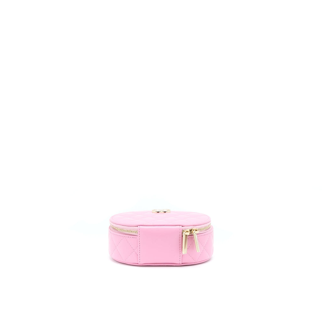 Chanel 22S Top Handle Mini Round Vanity Clutch Lambskin Pink L