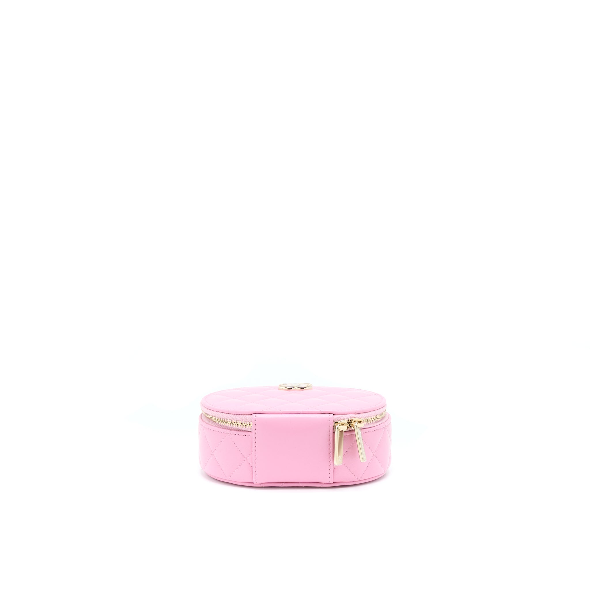 Chanel 22S Top Handle Mini Round Vanity Clutch Lambskin Pink L