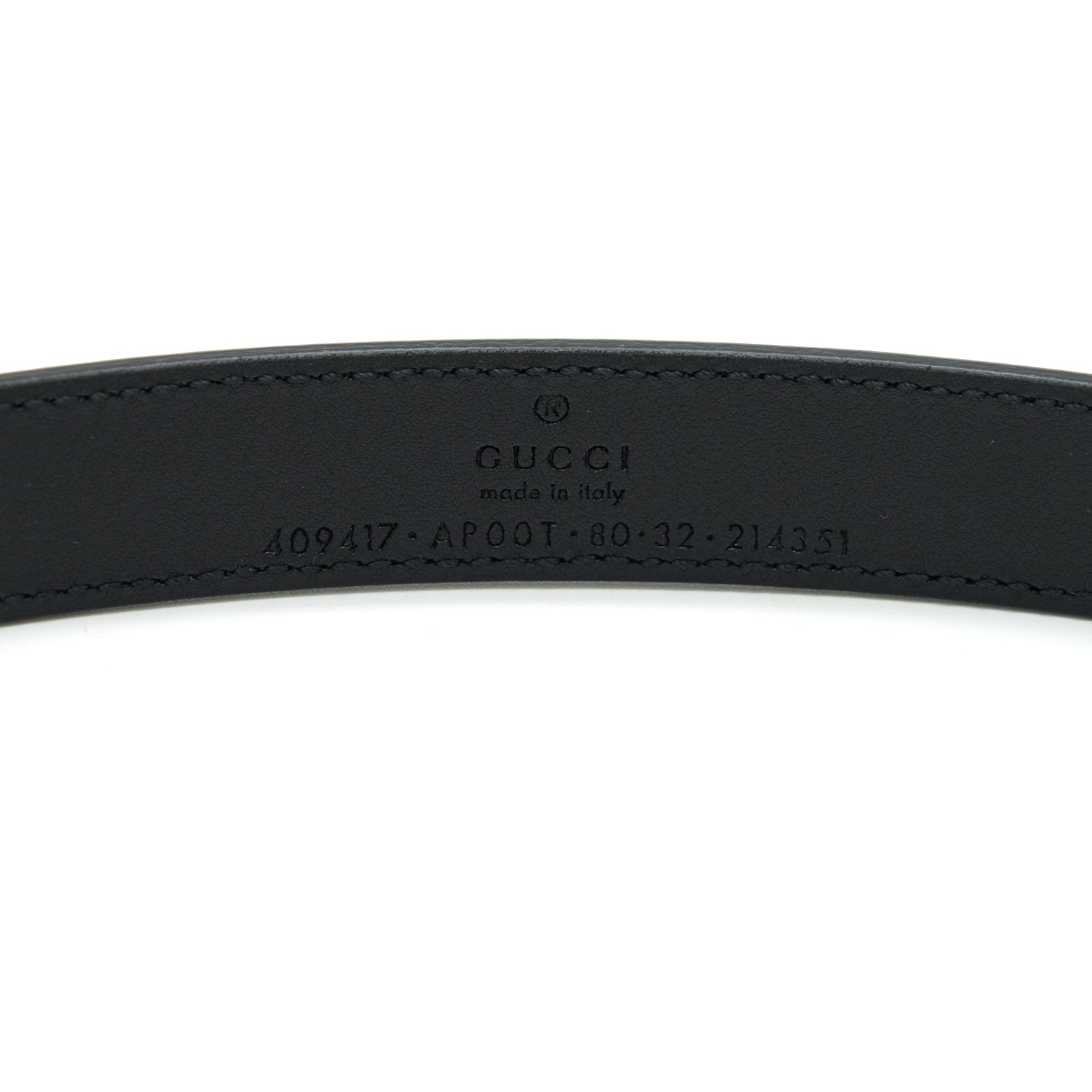 Gucci Size80 GG Buckle 2cm Leather Belt Black