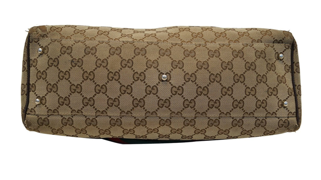 GUCCI Beige Ebony Signature GG Canvas Tote Bag