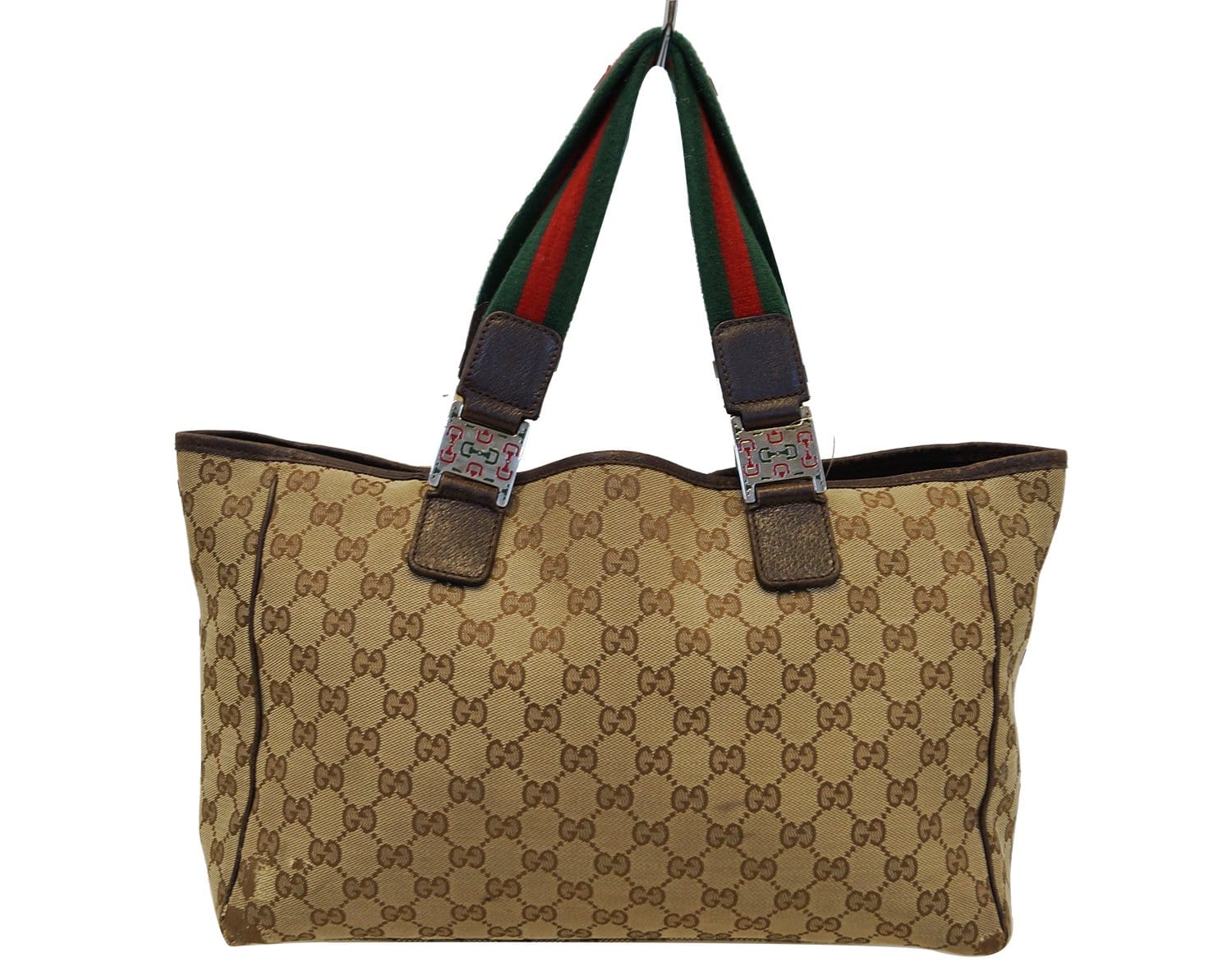 GUCCI Beige Ebony Signature GG Canvas Tote Bag