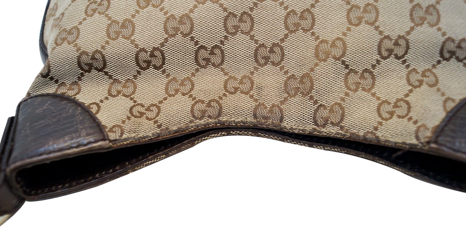 Gucci GG Canvas Beige Ebony Signature Hasler Horsebit Shoulder Bag