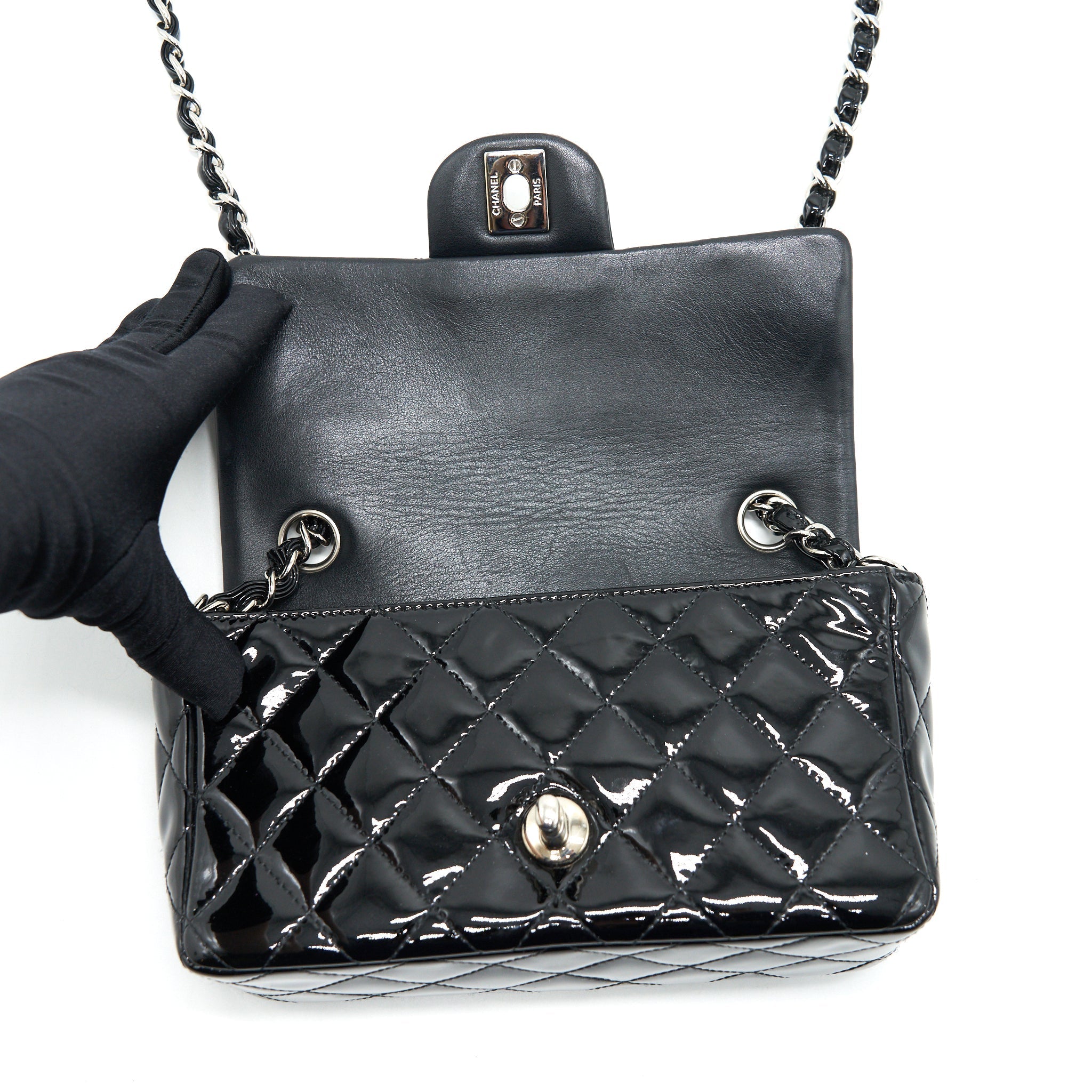 Chanel Mini Rectangular Flap bag Patent Leather Black