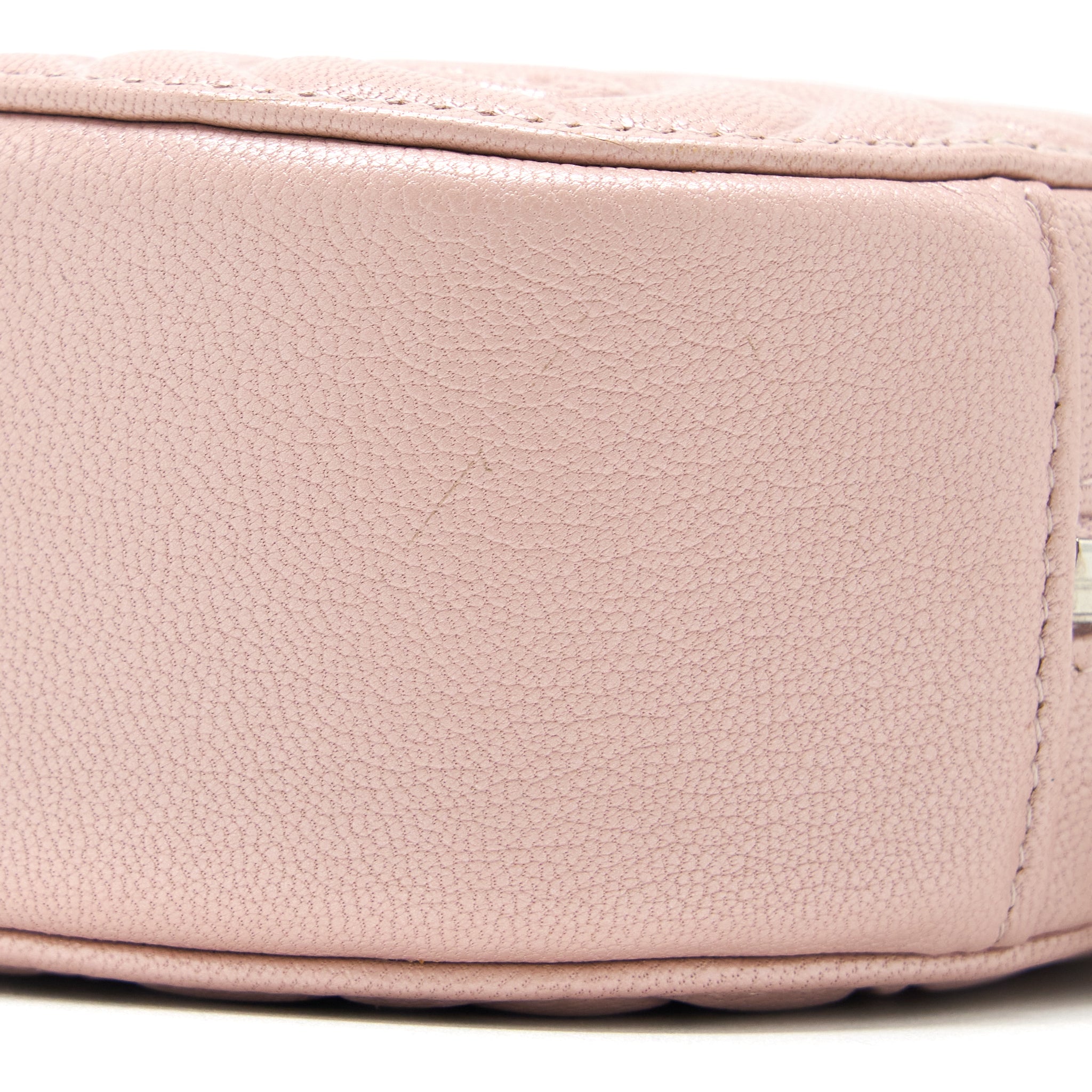 Chanel Round Clutch With Chain Camellia Calfskin Nude Pink