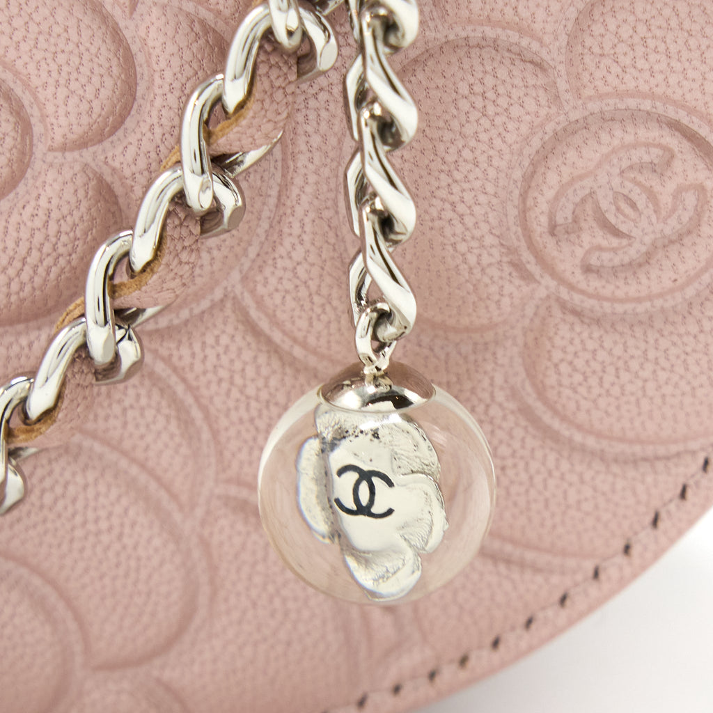 Chanel Round Clutch With Chain Camellia Calfskin Nude Pink