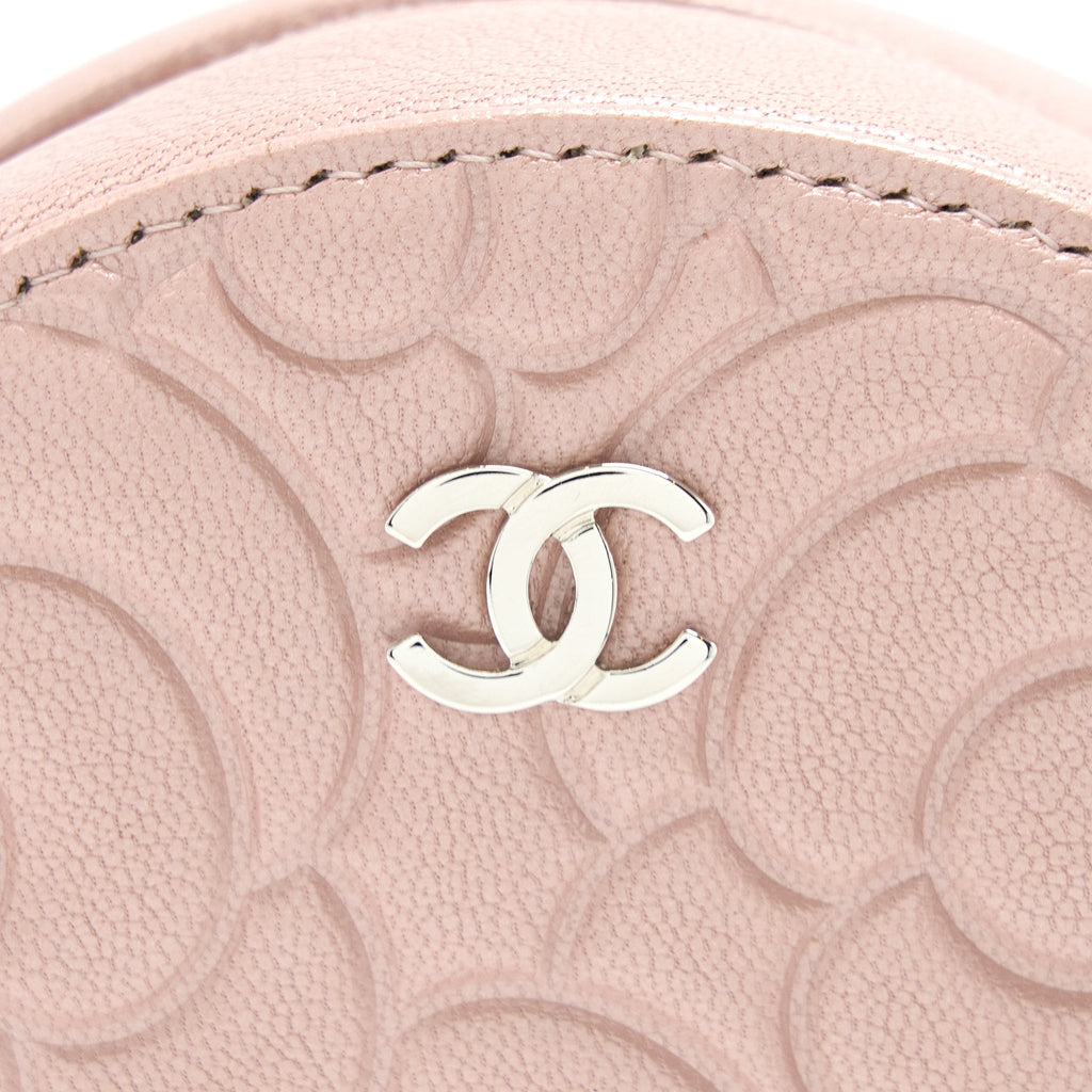 Chanel Round Clutch With Chain Camellia Calfskin Nude Pink