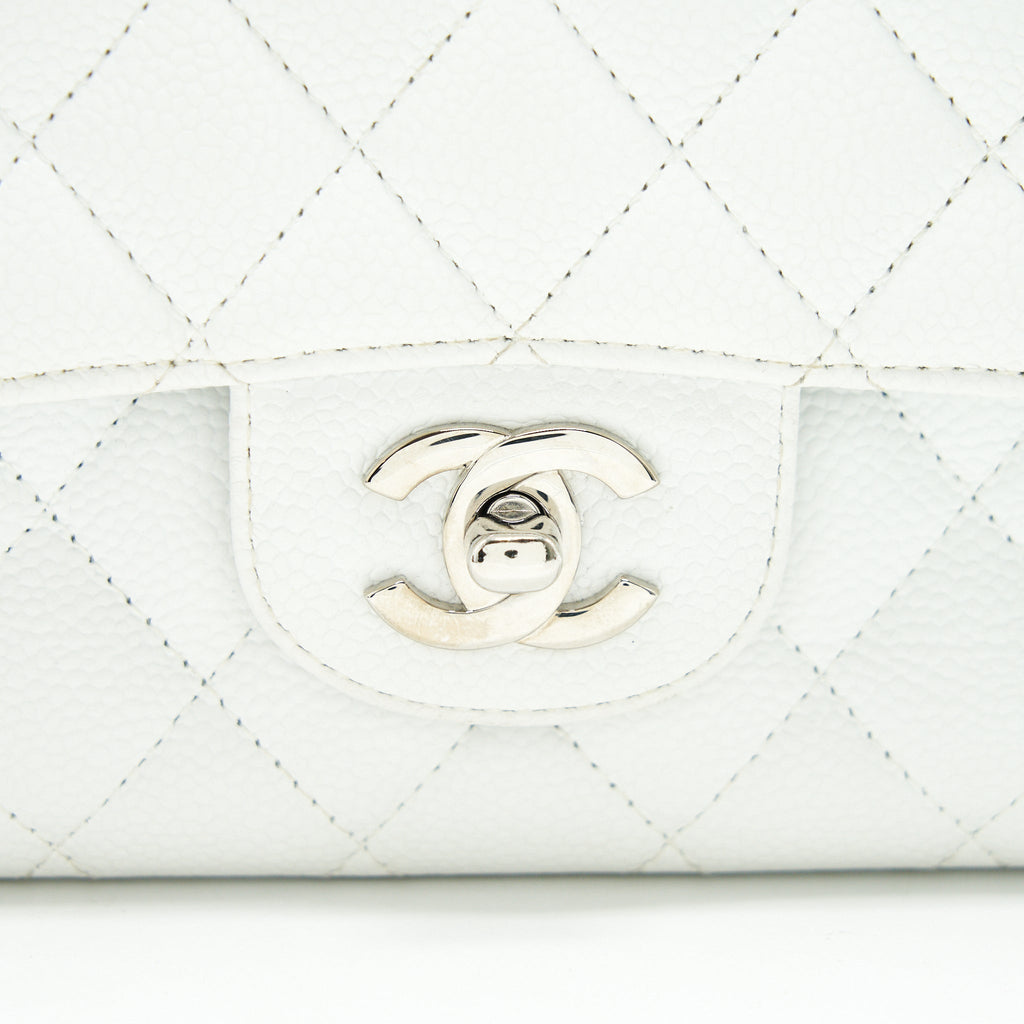 CHANEL MEDIUM CLASSIC DOUBLE FLAP BAG CAVIAR WHITE