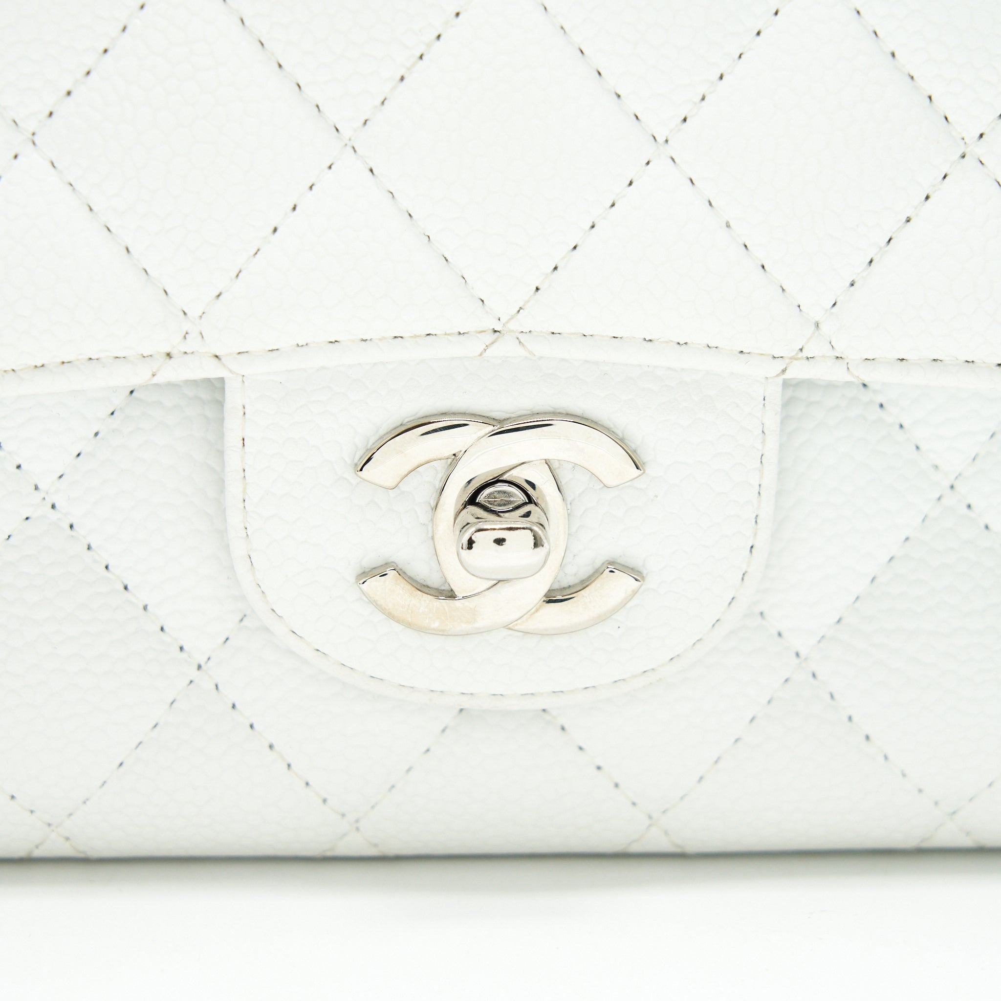 CHANEL MEDIUM CLASSIC DOUBLE FLAP BAG CAVIAR WHITE