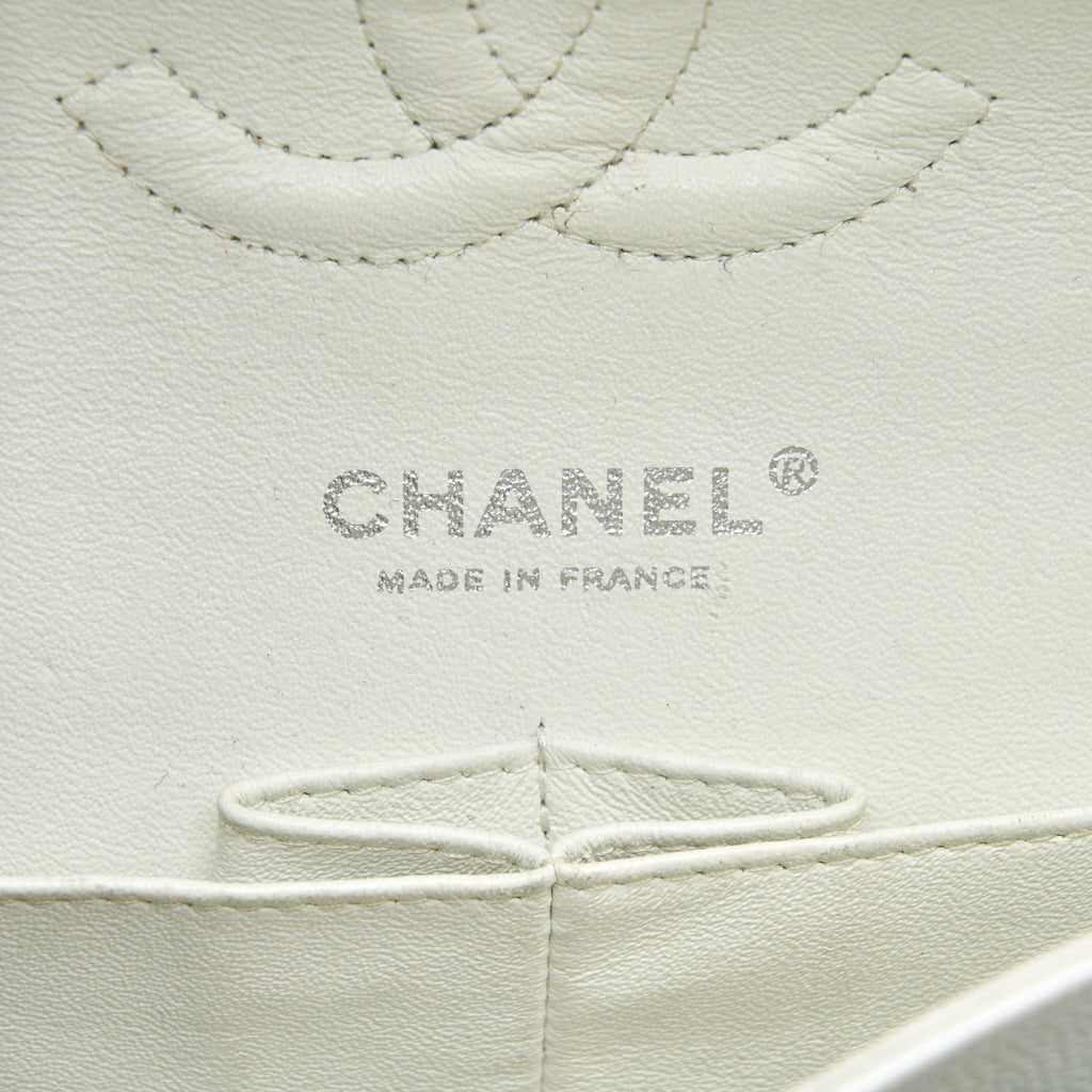CHANEL MEDIUM CLASSIC DOUBLE FLAP BAG CAVIAR WHITE