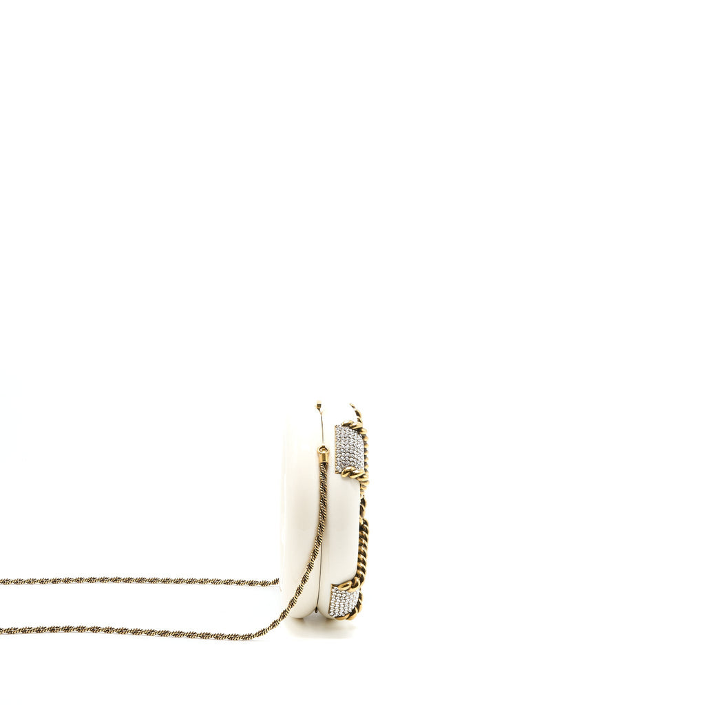 Chanel Runway White Crystal Round Evening Clutch Shoulder Bag Box