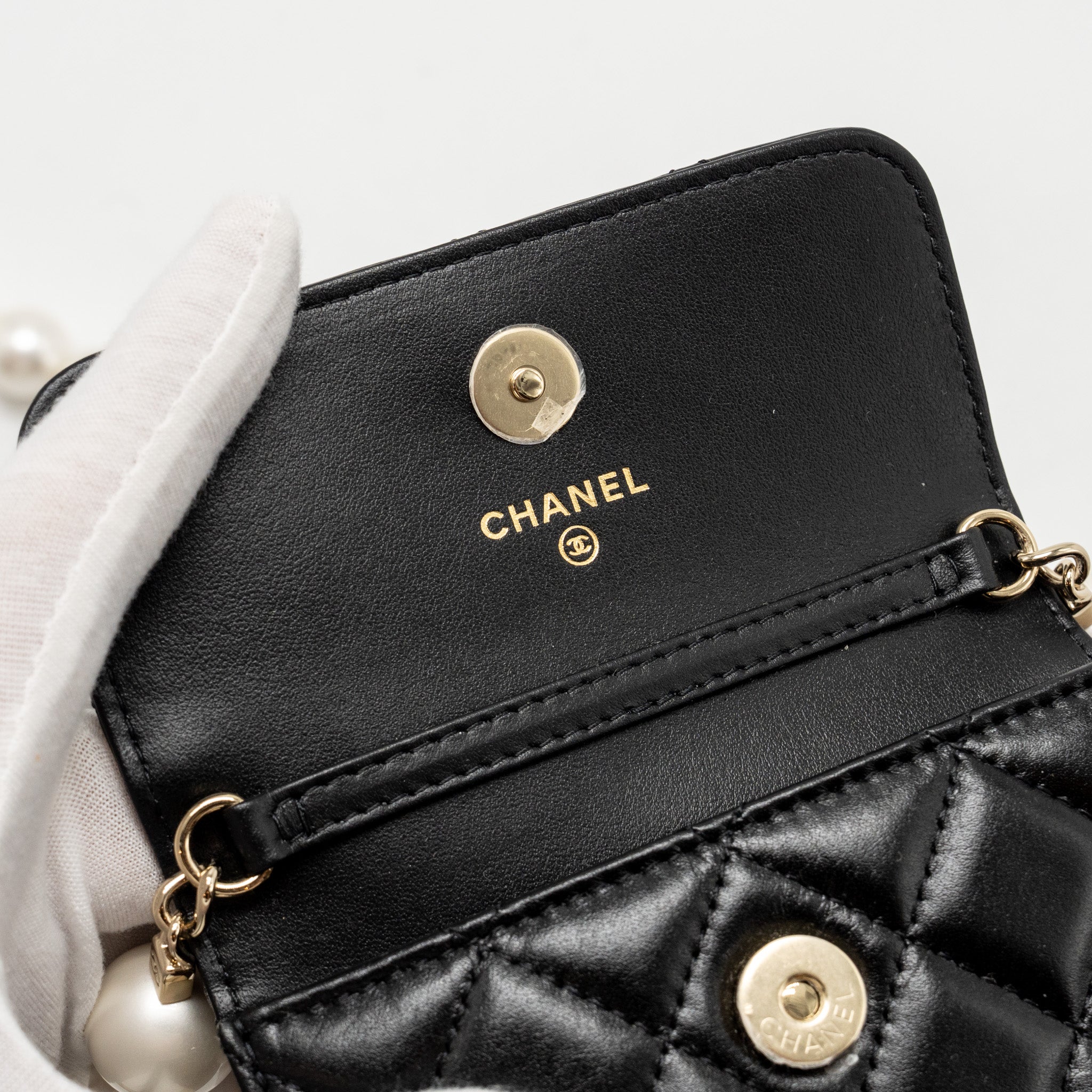 Chanel Maxi Pearl Clutch with Chain Lambskin Black