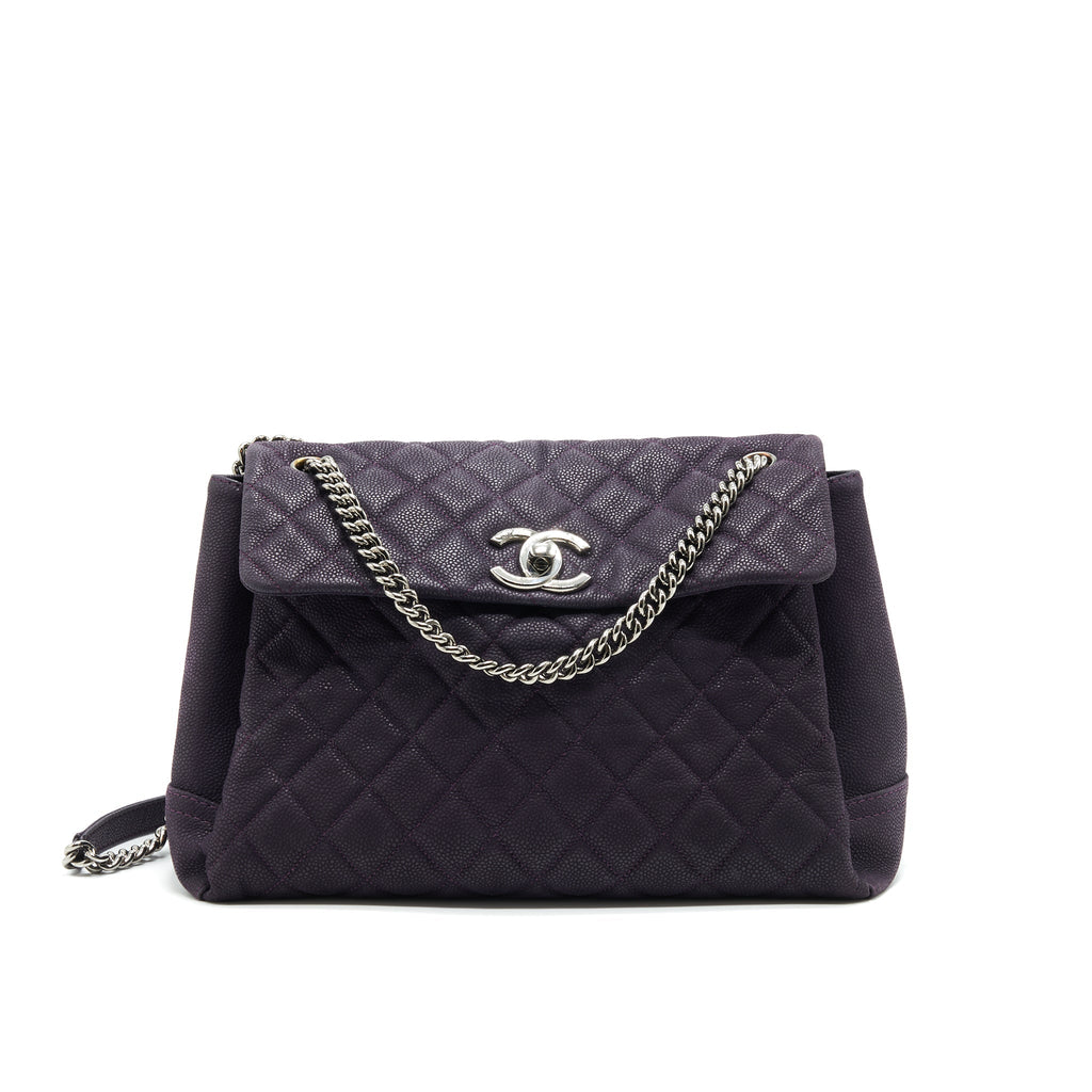 Chanel Flap Tote Bag With Chain Caviar In Purple