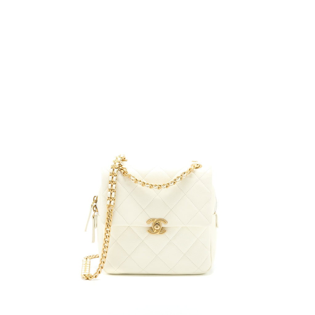 Chanel 22P Flap Backpack Caviar White Brushed  (Microchip)