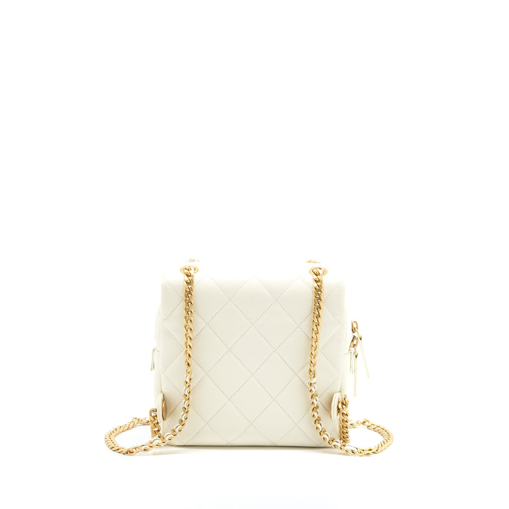 Chanel 22P Flap Backpack Caviar White Brushed  (Microchip)