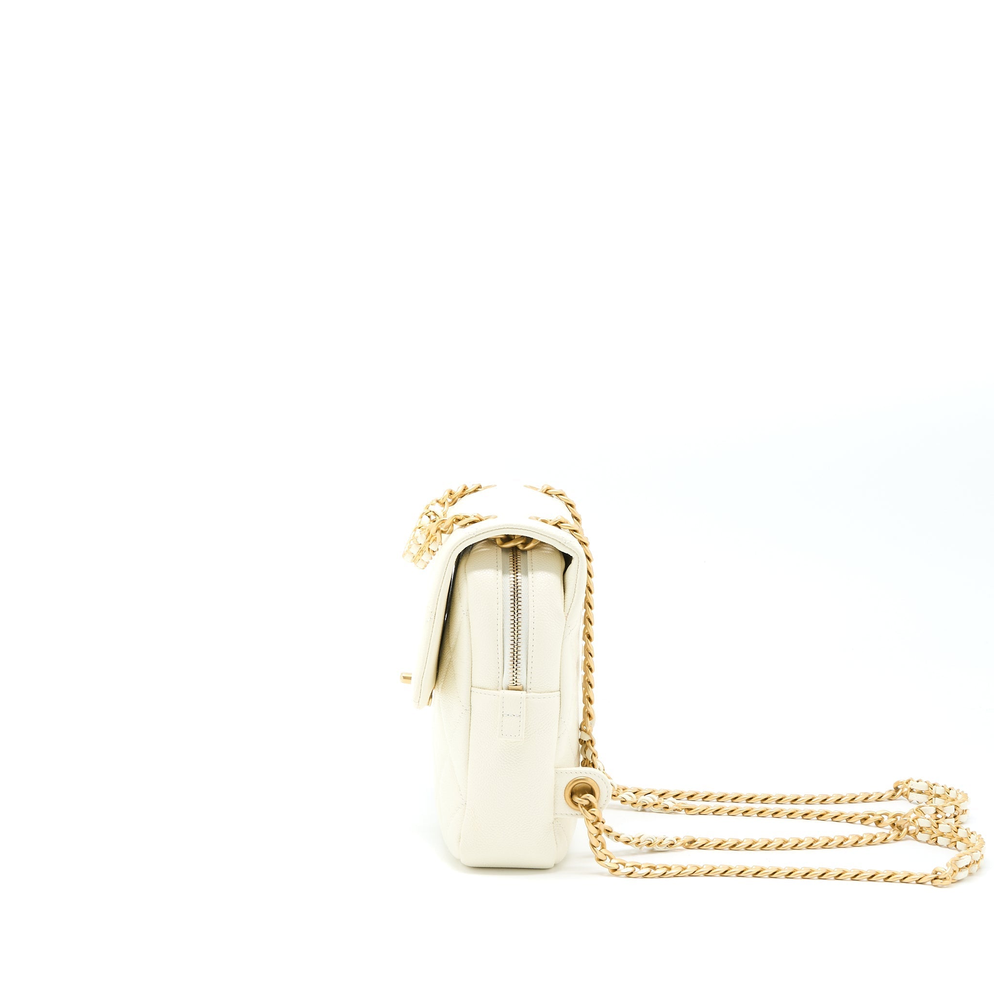 Chanel 22P Flap Backpack Caviar White Brushed  (Microchip)
