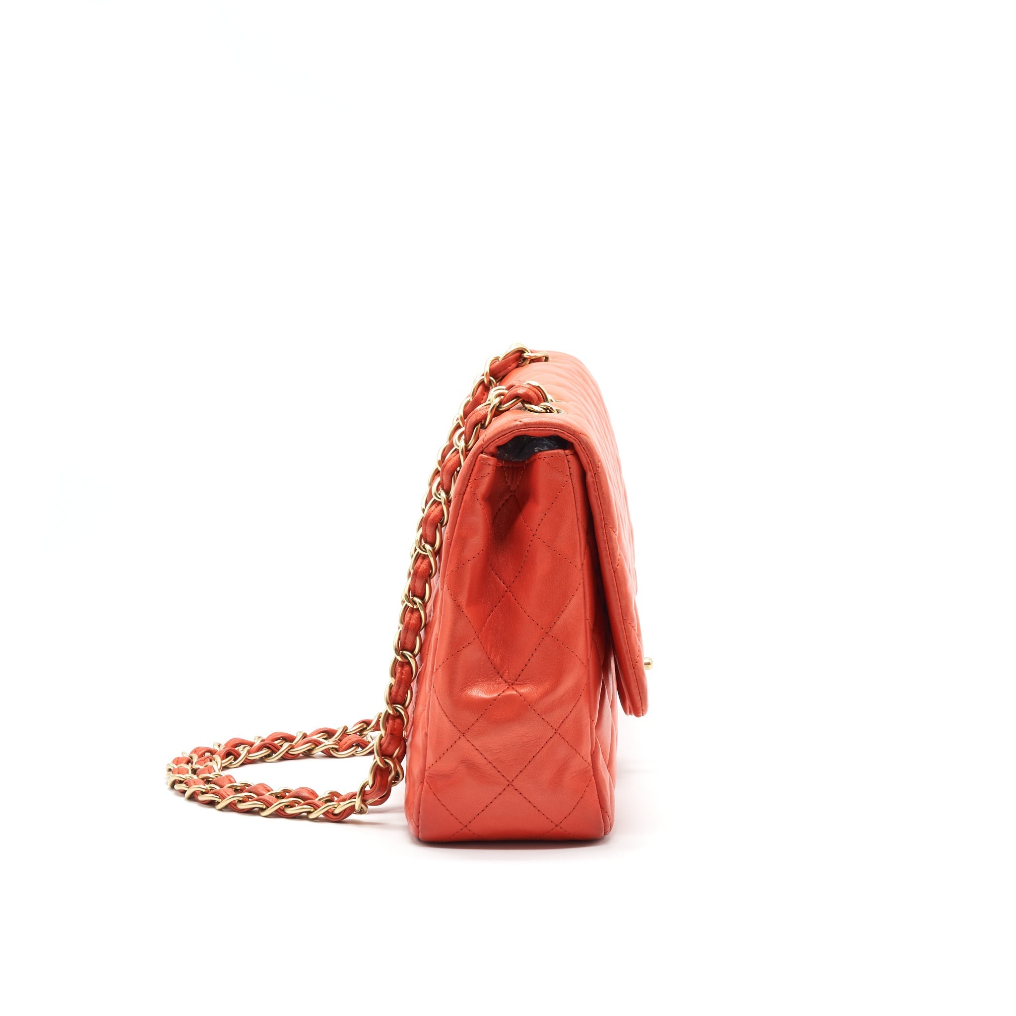CHANEL CLASSIC SINGLE FLAP JUMBO BAG ORANGE LAMBSKIN