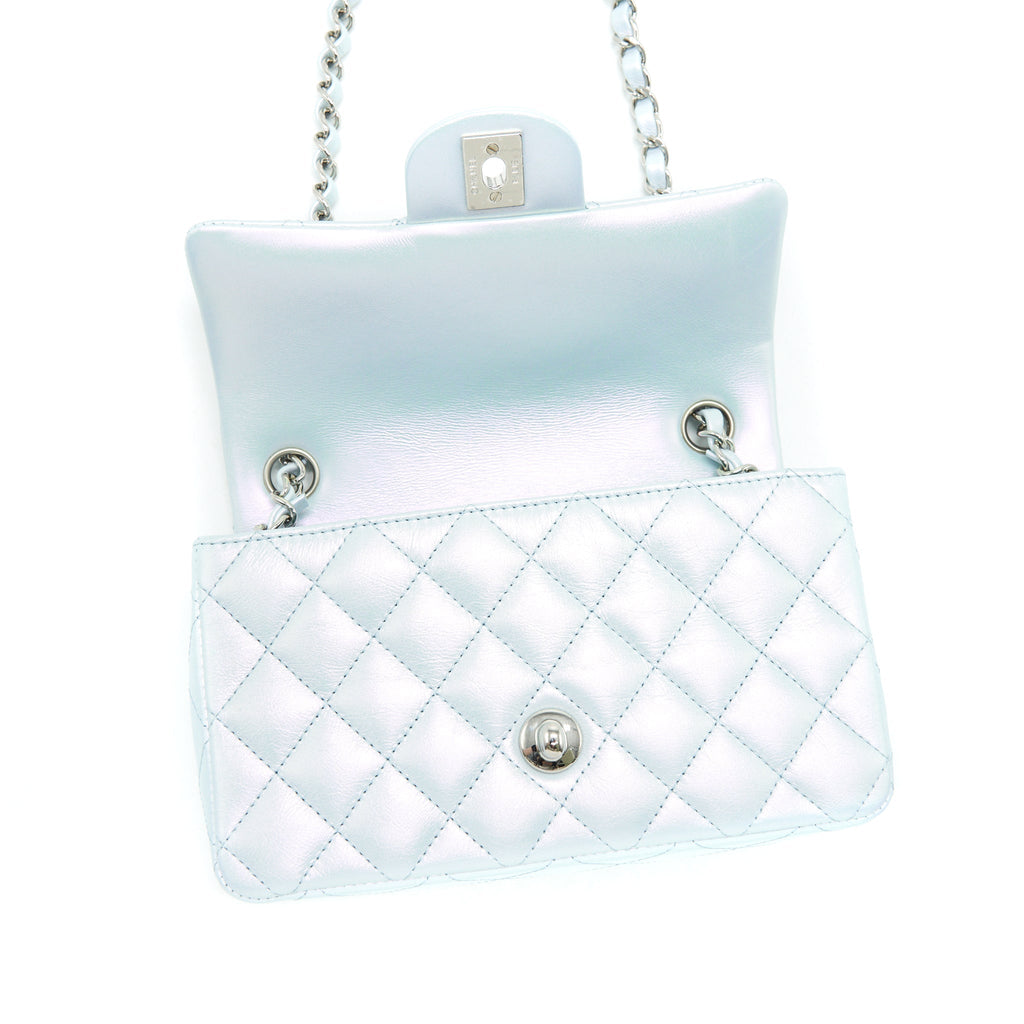 Chanel 21K Iridescent Baby Blue Mini Rectangular
