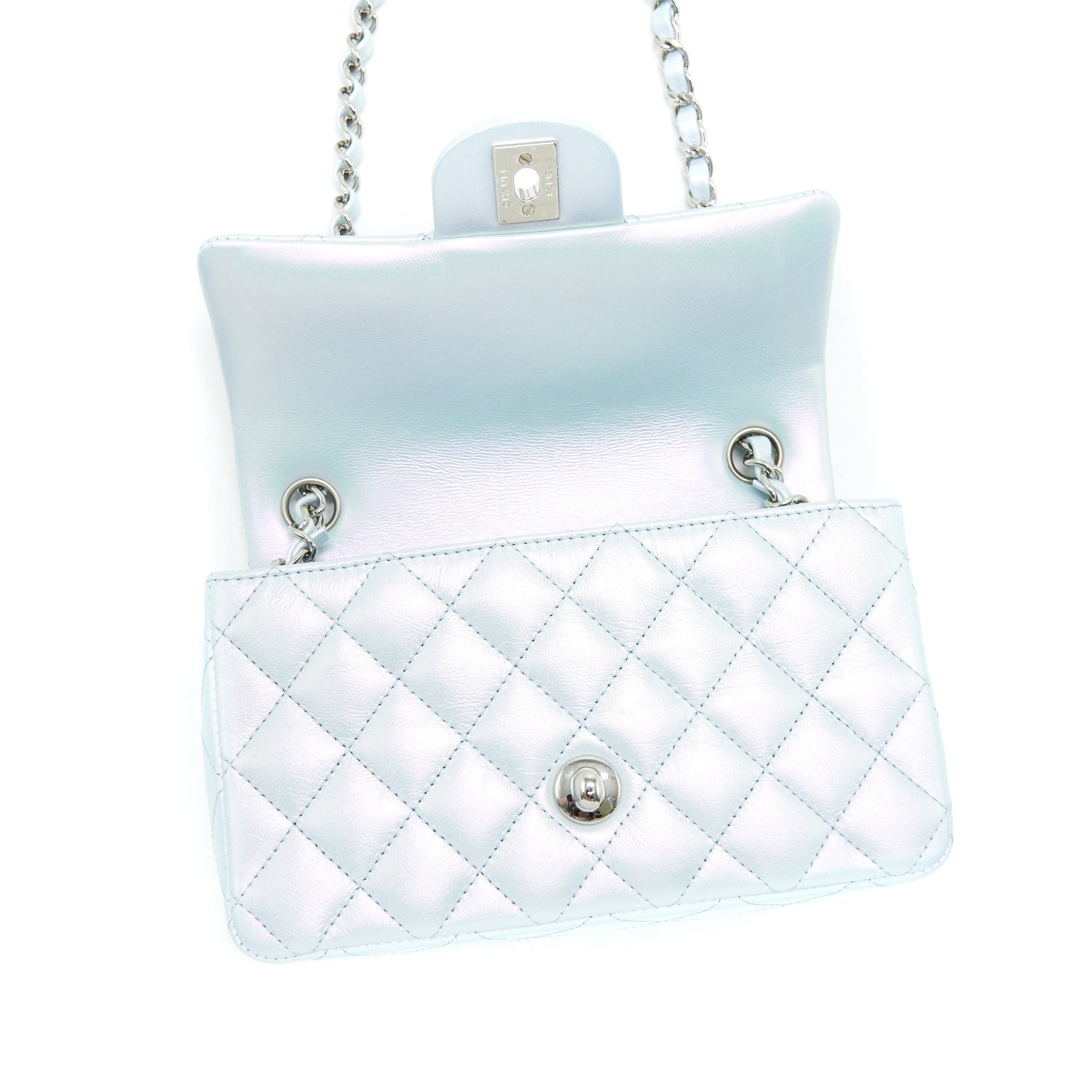 Chanel 21K Iridescent Baby Blue Mini Rectangular
