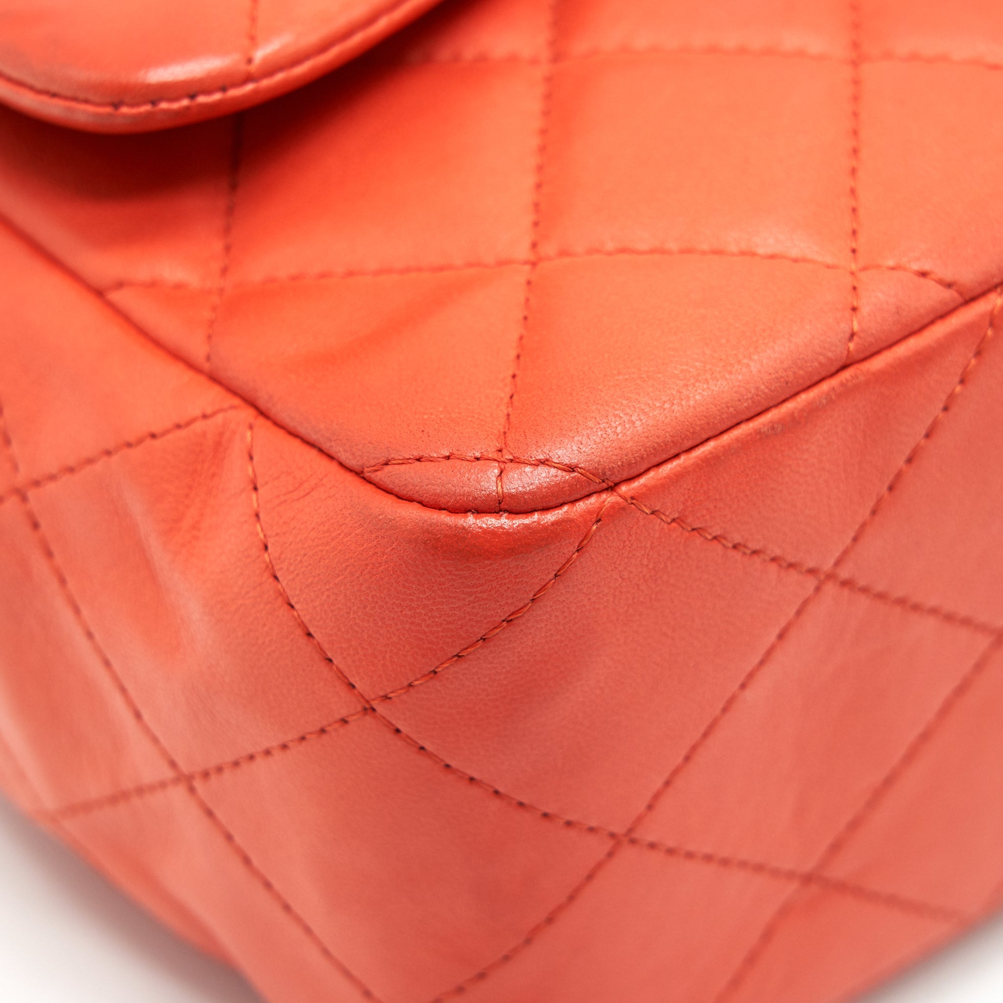 CHANEL CLASSIC SINGLE FLAP JUMBO BAG ORANGE LAMBSKIN