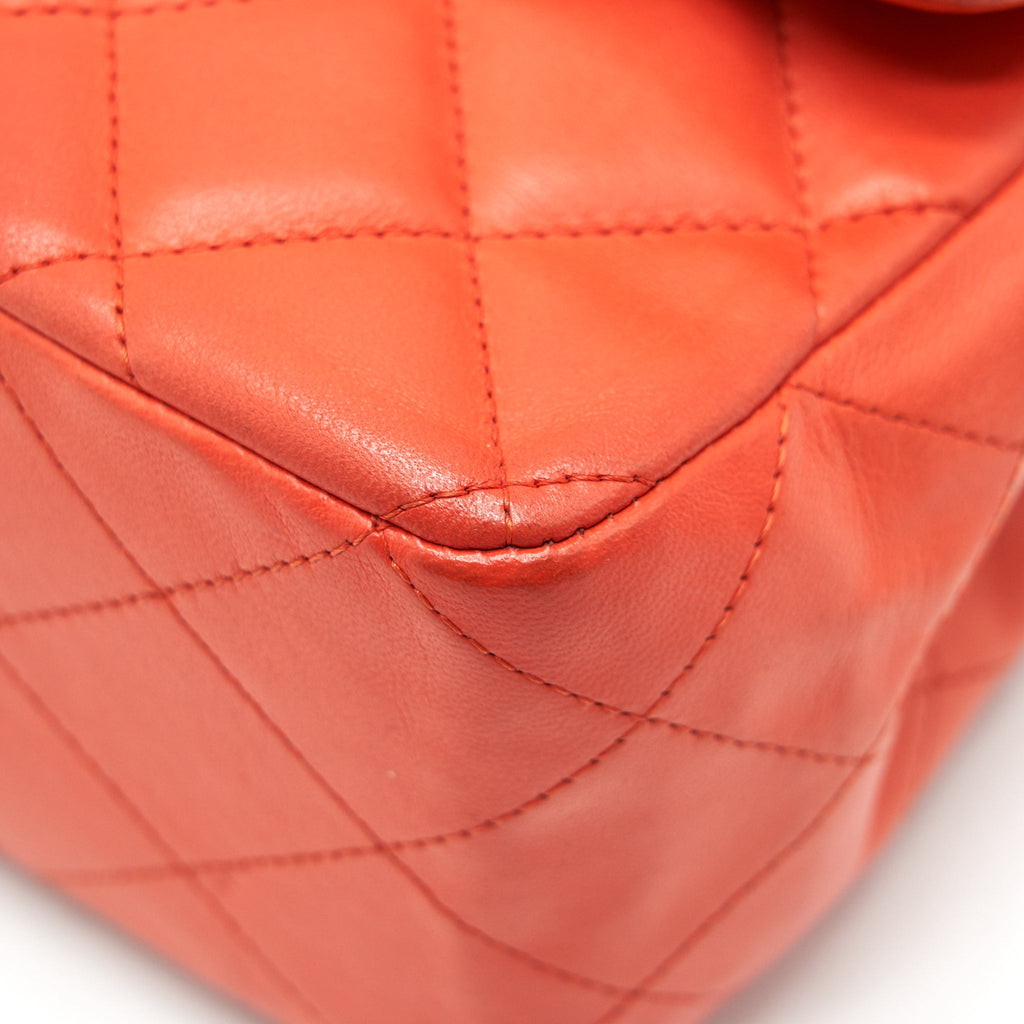CHANEL CLASSIC SINGLE FLAP JUMBO BAG ORANGE LAMBSKIN