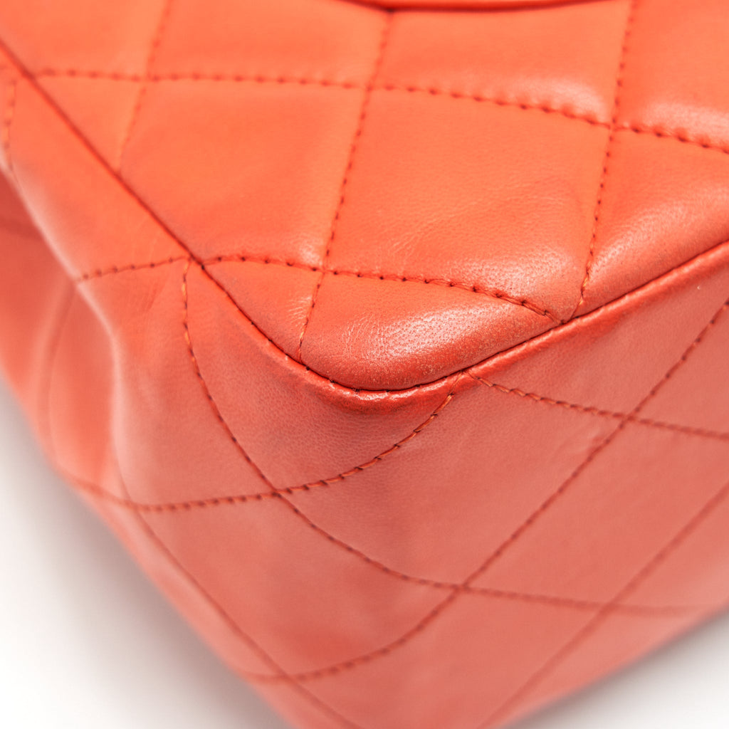 CHANEL CLASSIC SINGLE FLAP JUMBO BAG ORANGE LAMBSKIN