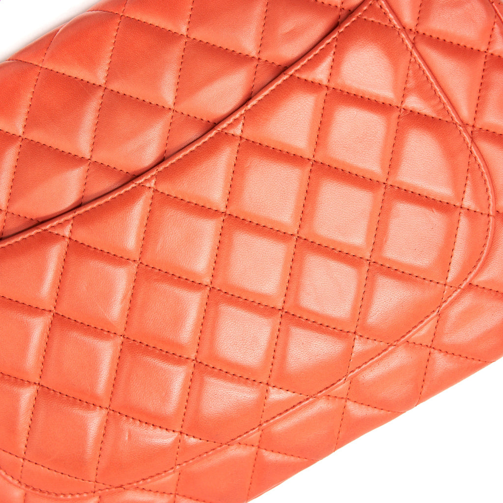 CHANEL CLASSIC SINGLE FLAP JUMBO BAG ORANGE LAMBSKIN