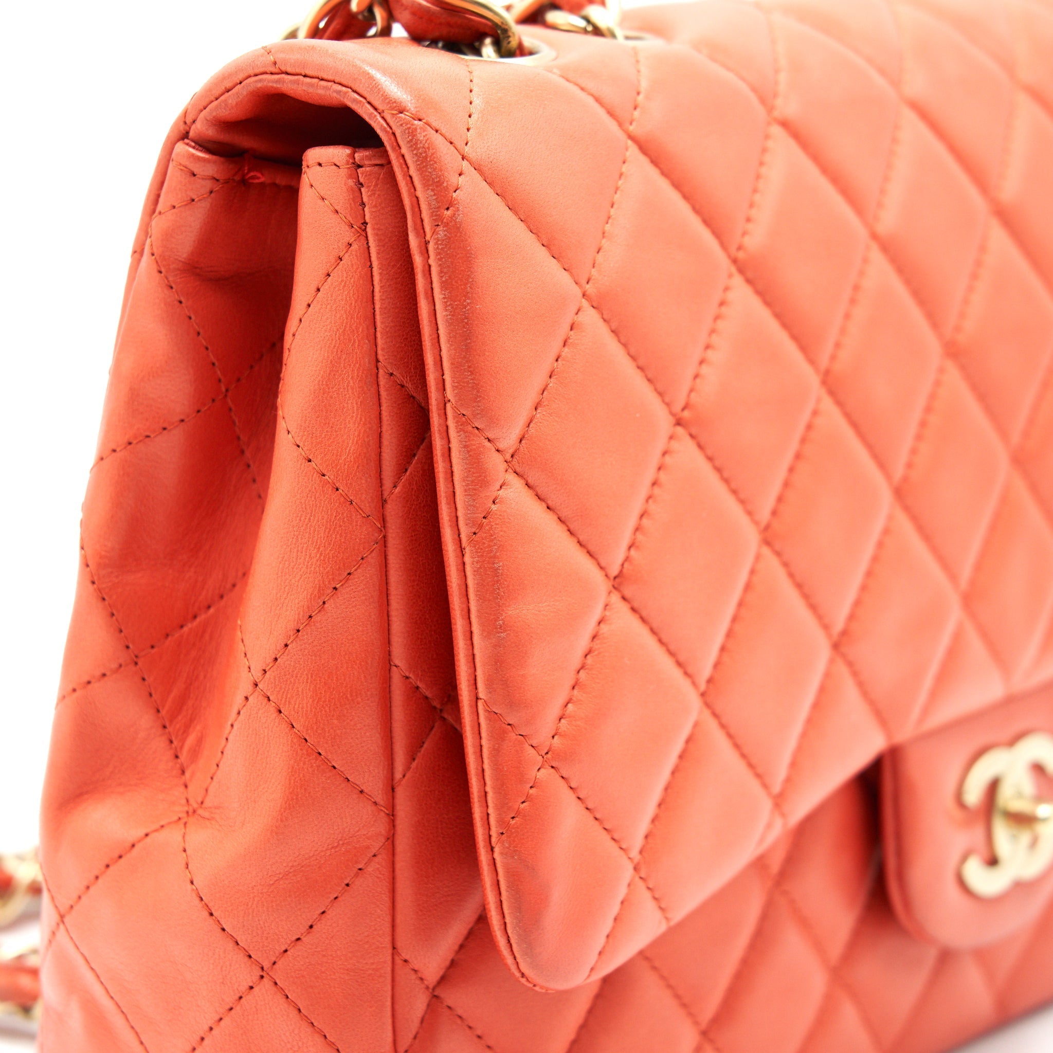 CHANEL CLASSIC SINGLE FLAP JUMBO BAG ORANGE LAMBSKIN