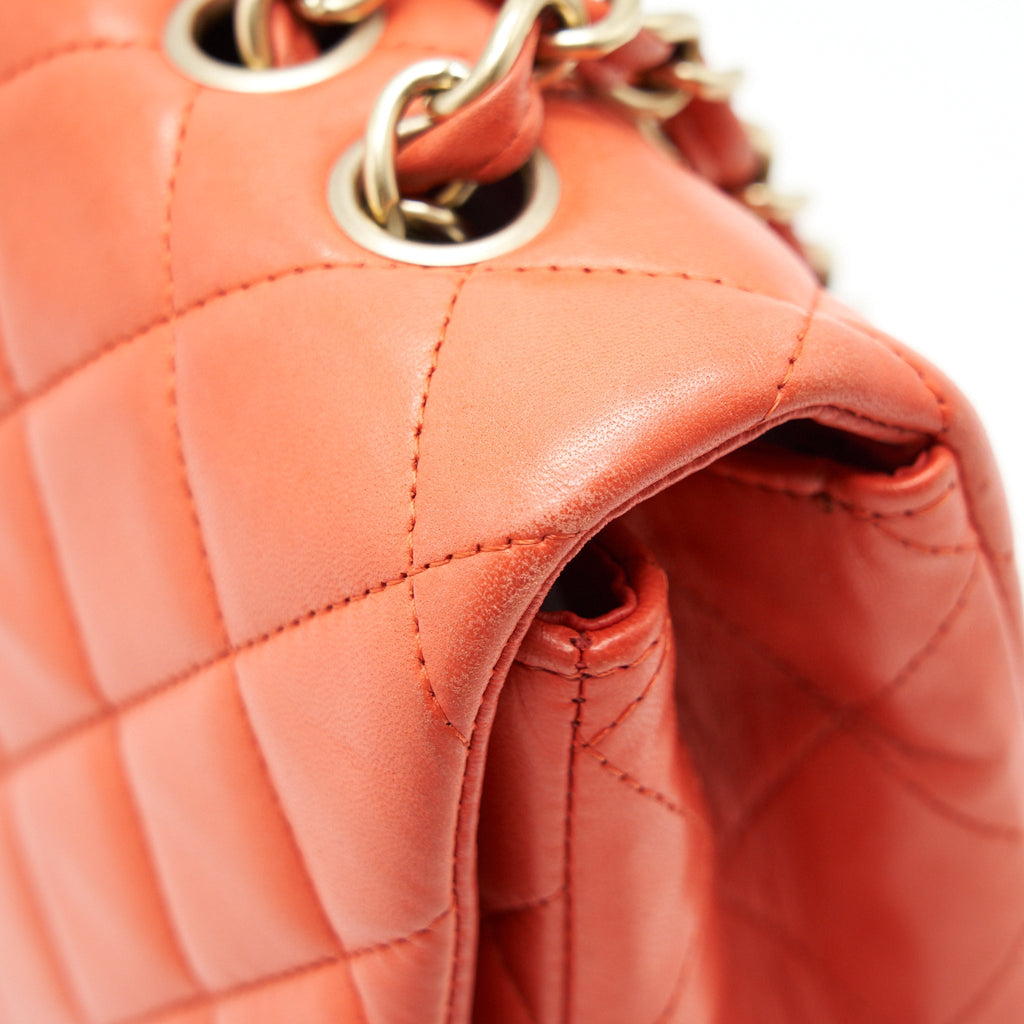 CHANEL CLASSIC SINGLE FLAP JUMBO BAG ORANGE LAMBSKIN