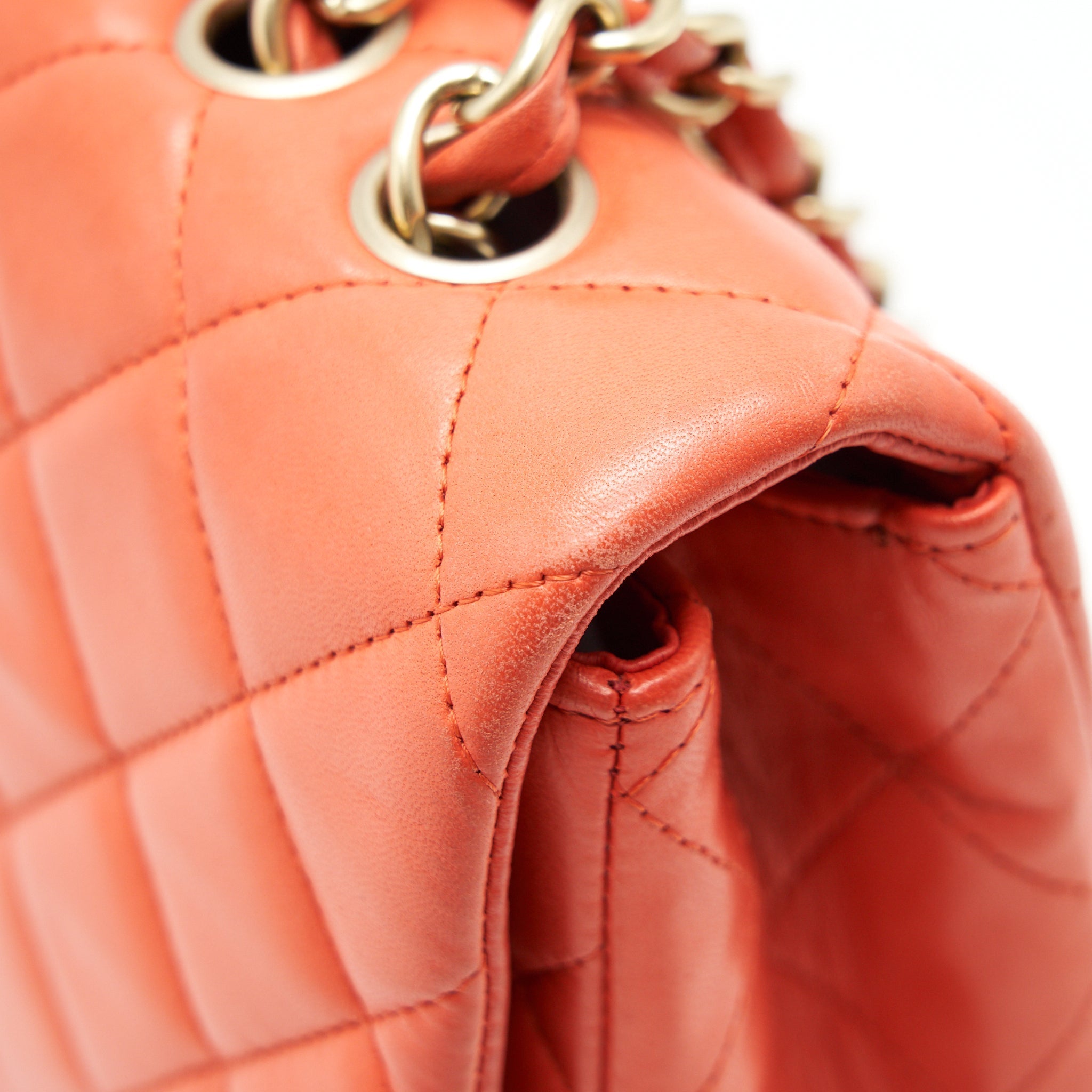 CHANEL CLASSIC SINGLE FLAP JUMBO BAG ORANGE LAMBSKIN