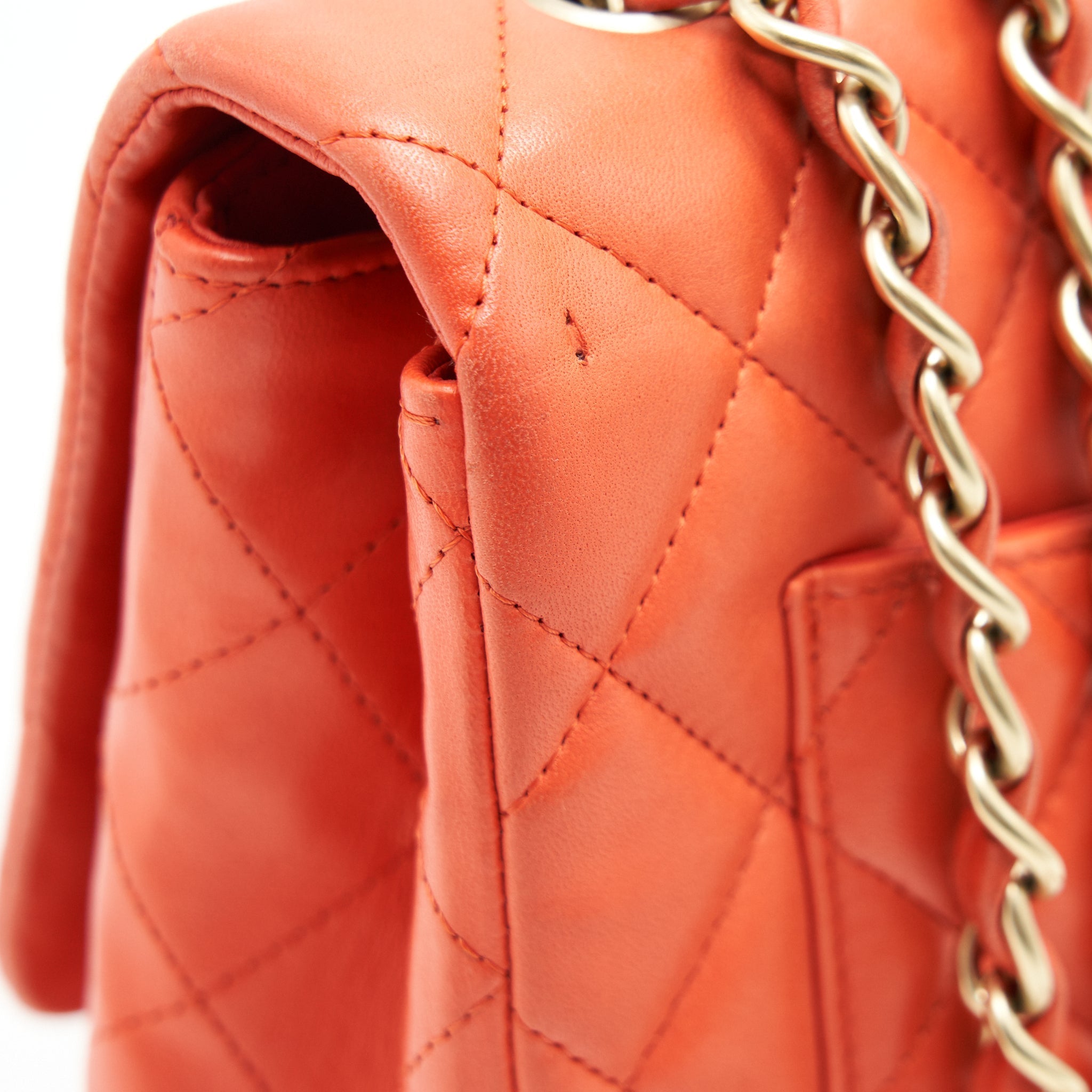 CHANEL CLASSIC SINGLE FLAP JUMBO BAG ORANGE LAMBSKIN