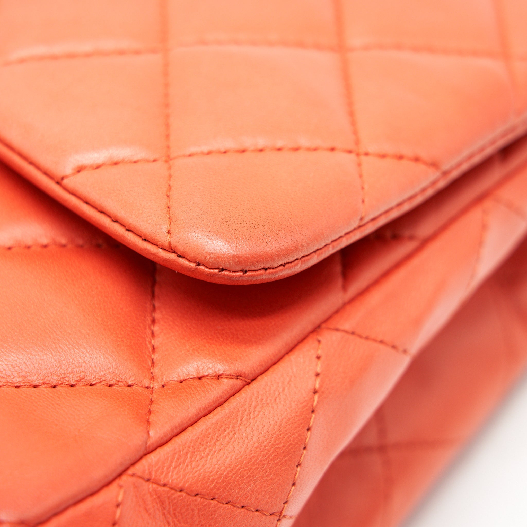 CHANEL CLASSIC SINGLE FLAP JUMBO BAG ORANGE LAMBSKIN