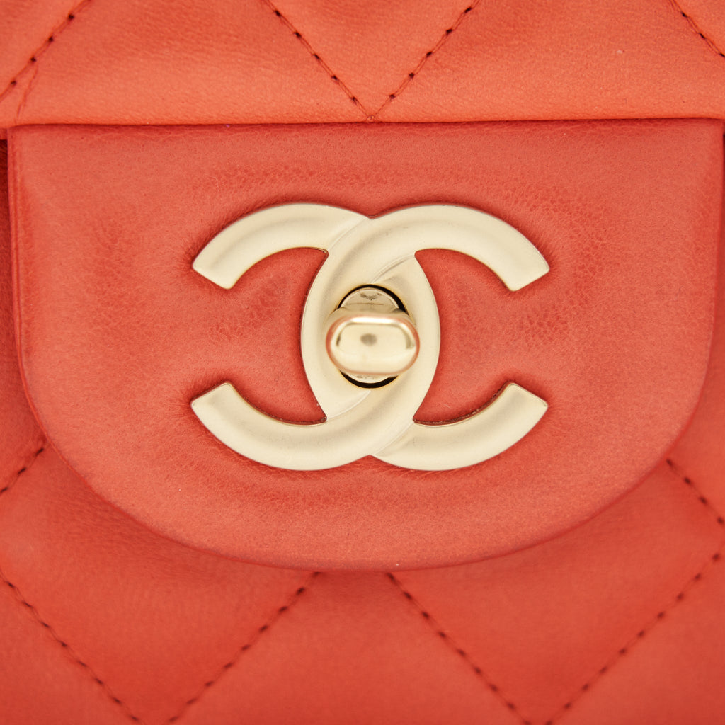 CHANEL CLASSIC SINGLE FLAP JUMBO BAG ORANGE LAMBSKIN