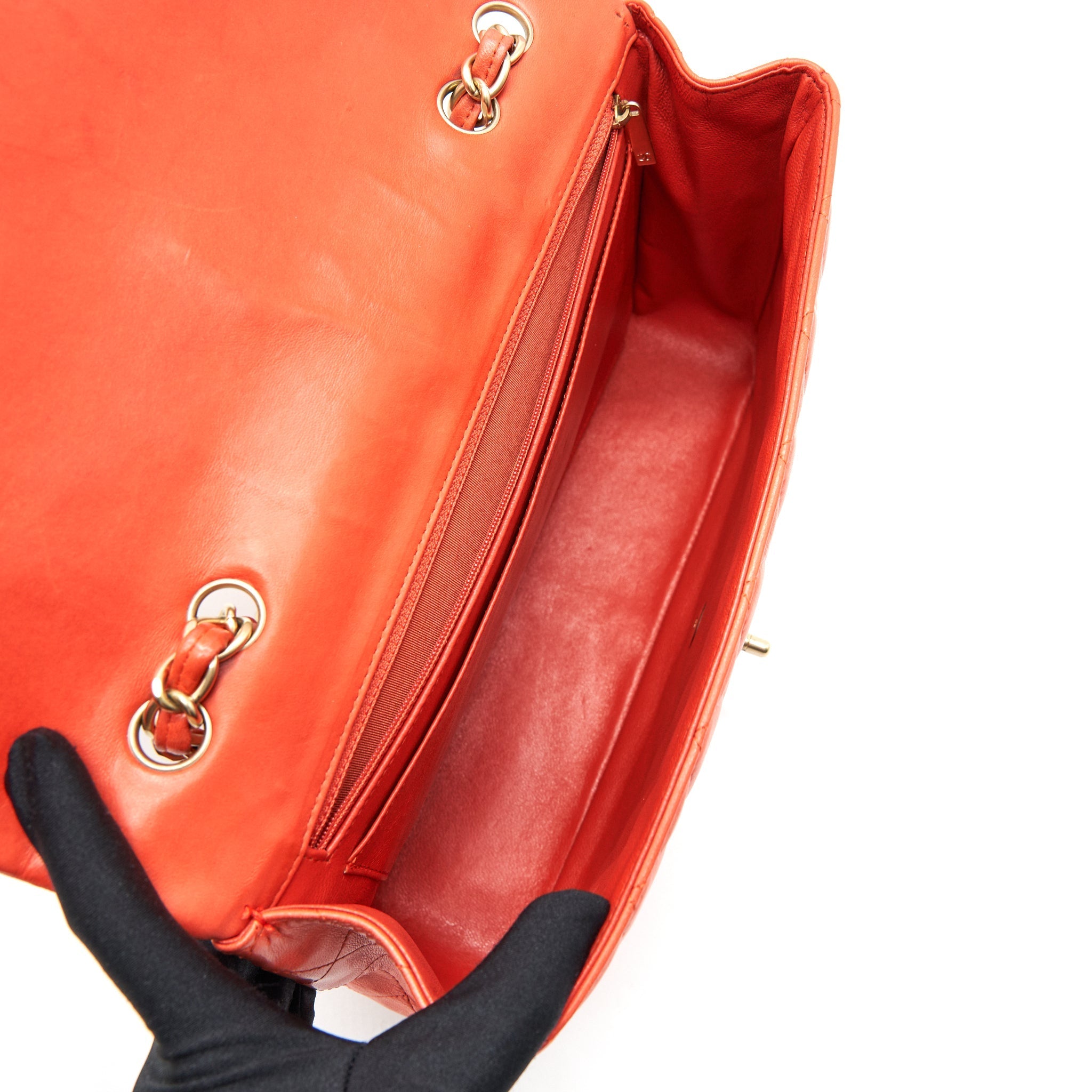 CHANEL CLASSIC SINGLE FLAP JUMBO BAG ORANGE LAMBSKIN
