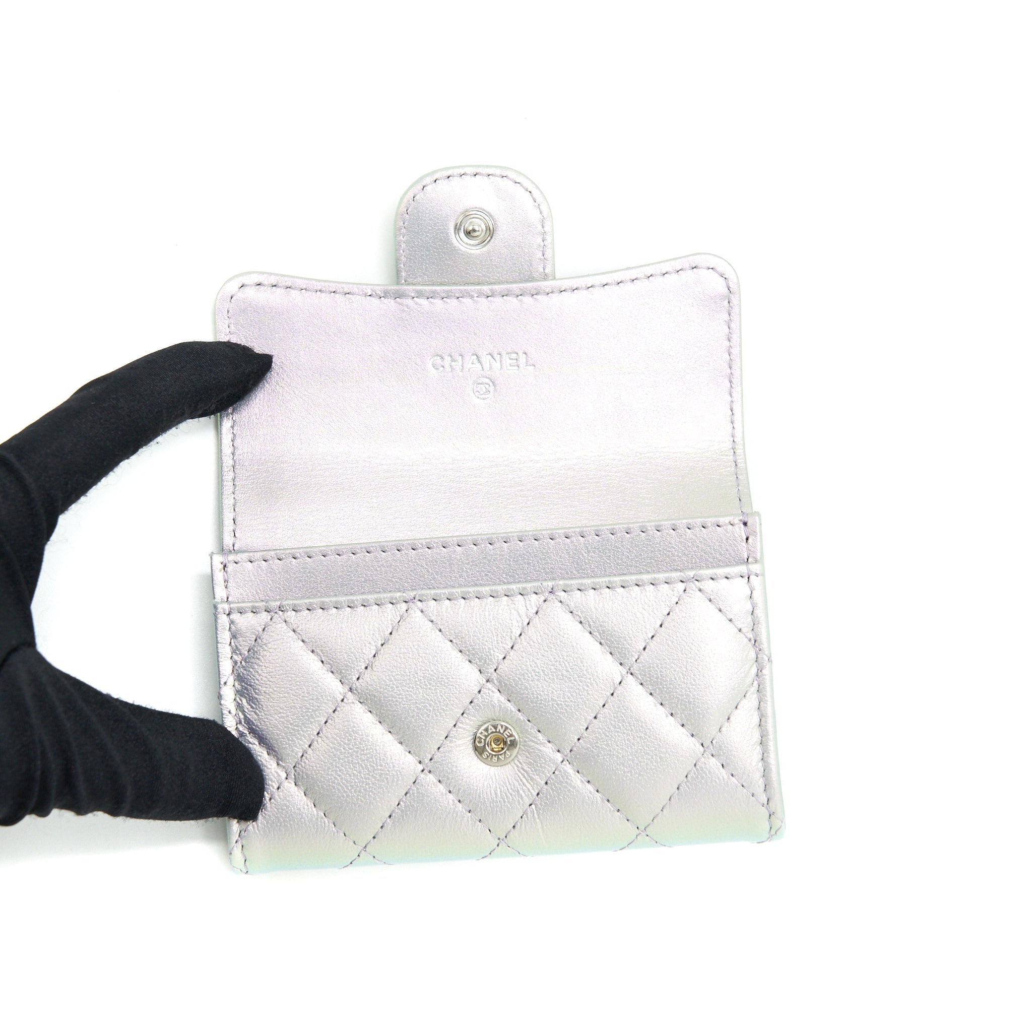 Chanel 21K Iridescent Grey Flap  Holder