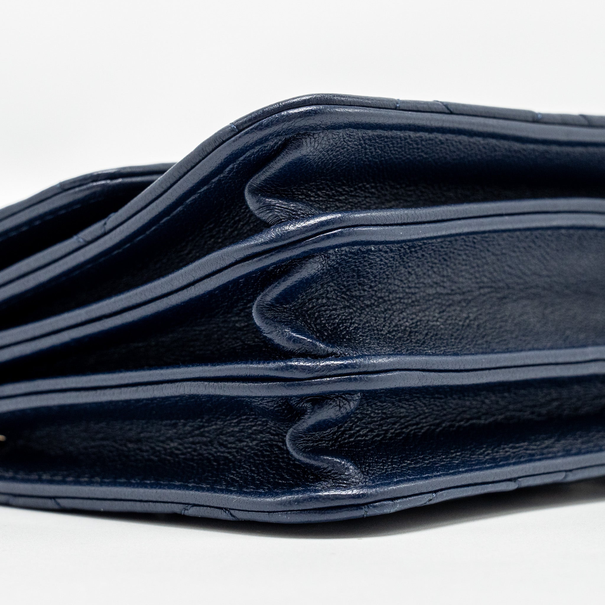 Chanel top handle mini flap Clutch Lambskin Navy L (microchip)