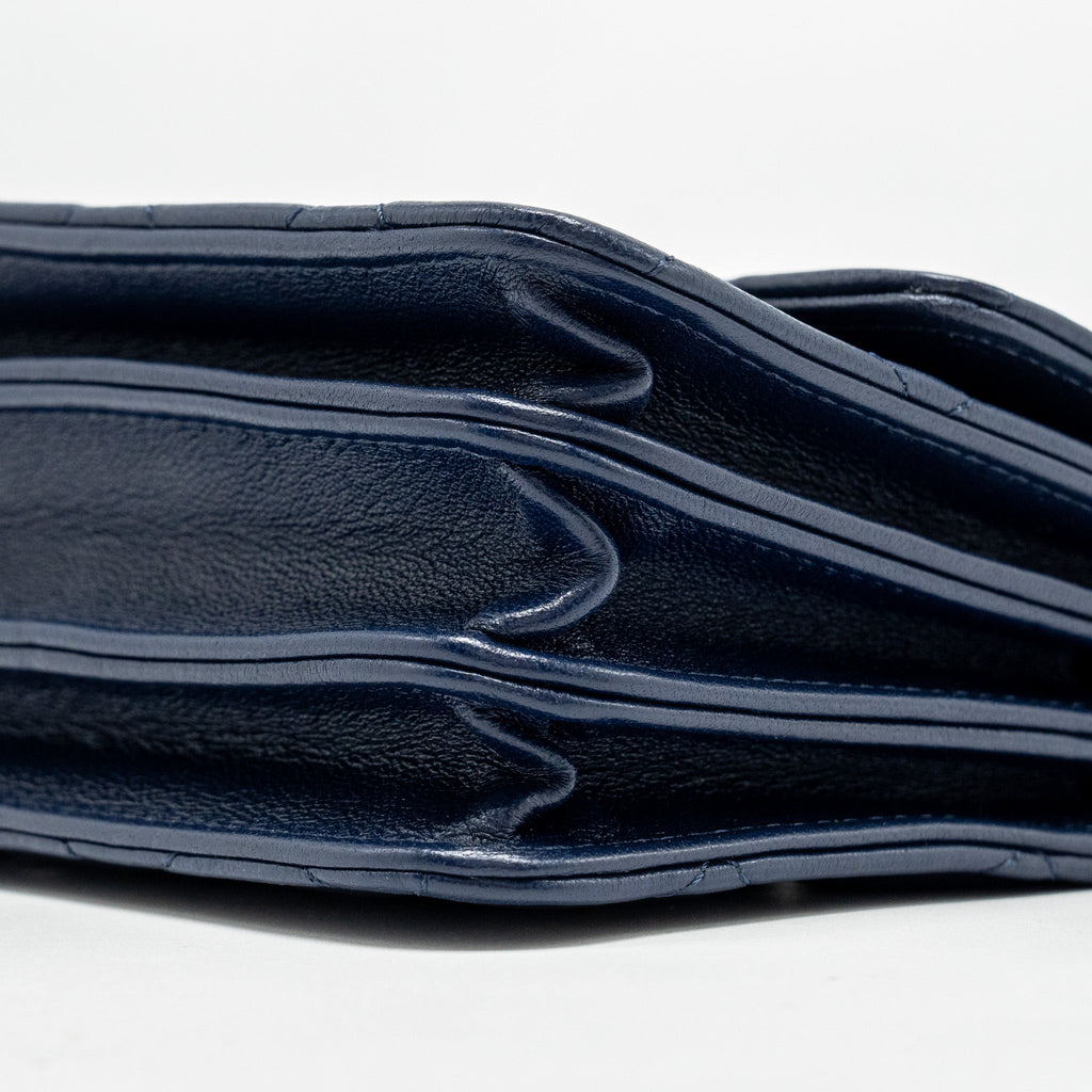 Chanel top handle mini flap Clutch Lambskin Navy L (microchip)