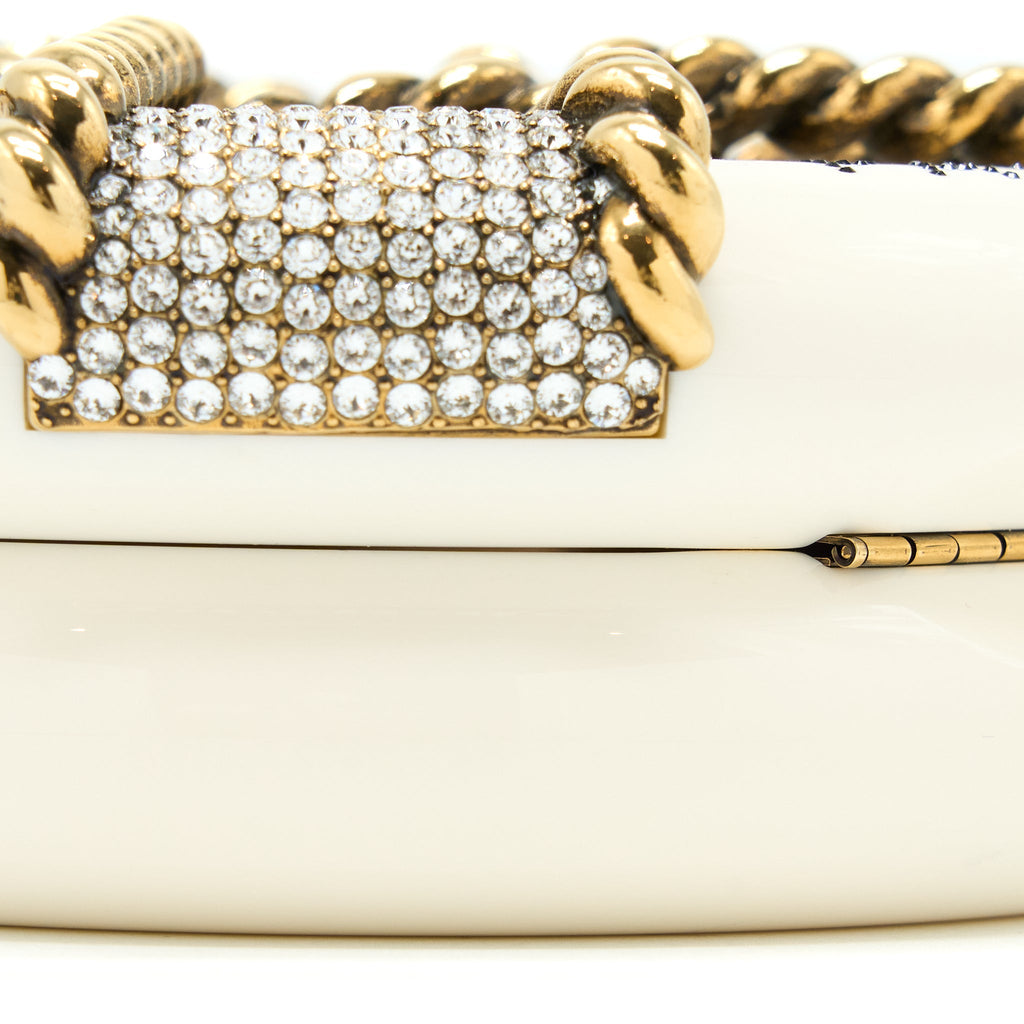 Chanel Runway White Crystal Round Evening Clutch Shoulder Bag Box