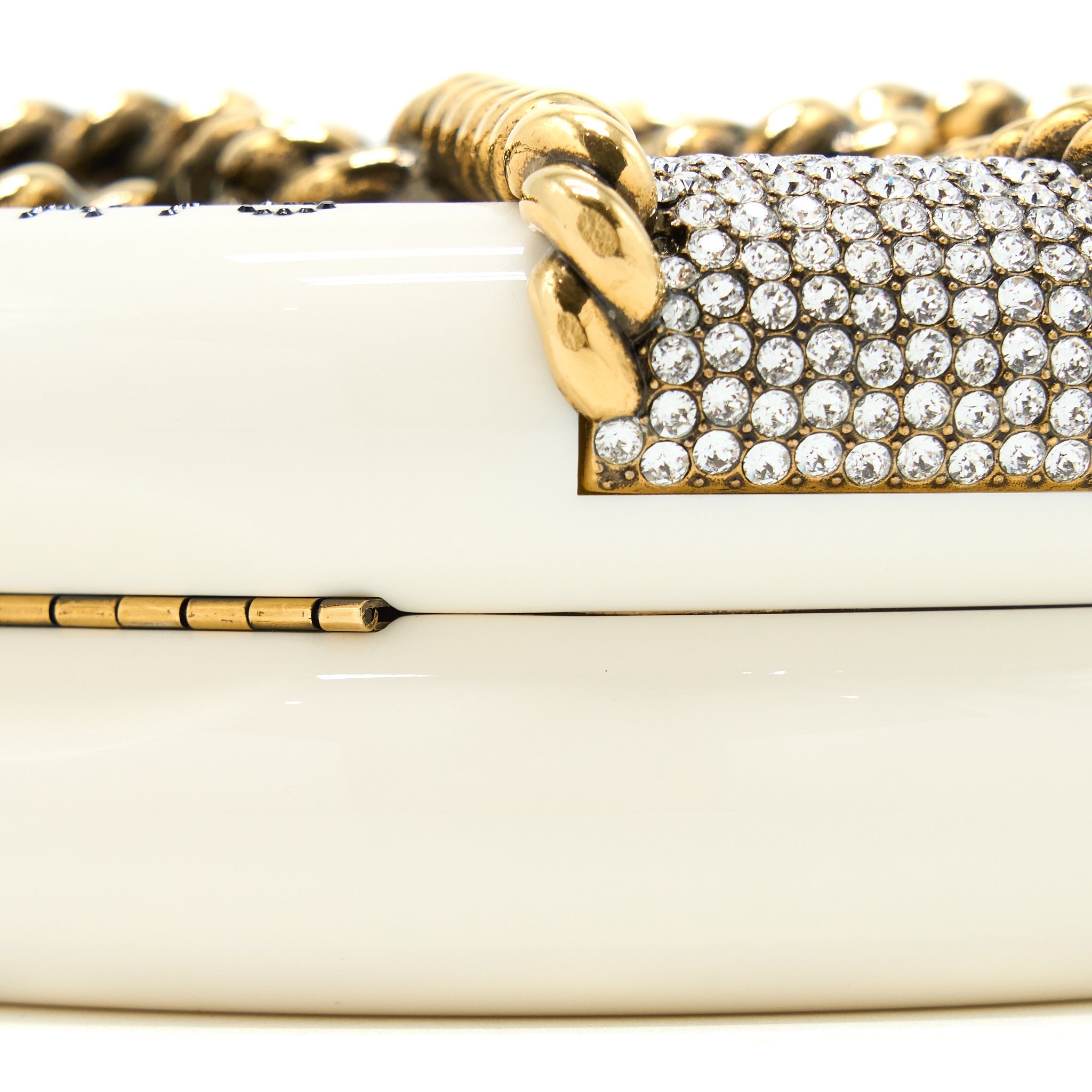Chanel Runway White Crystal Round Evening Clutch Shoulder Bag Box