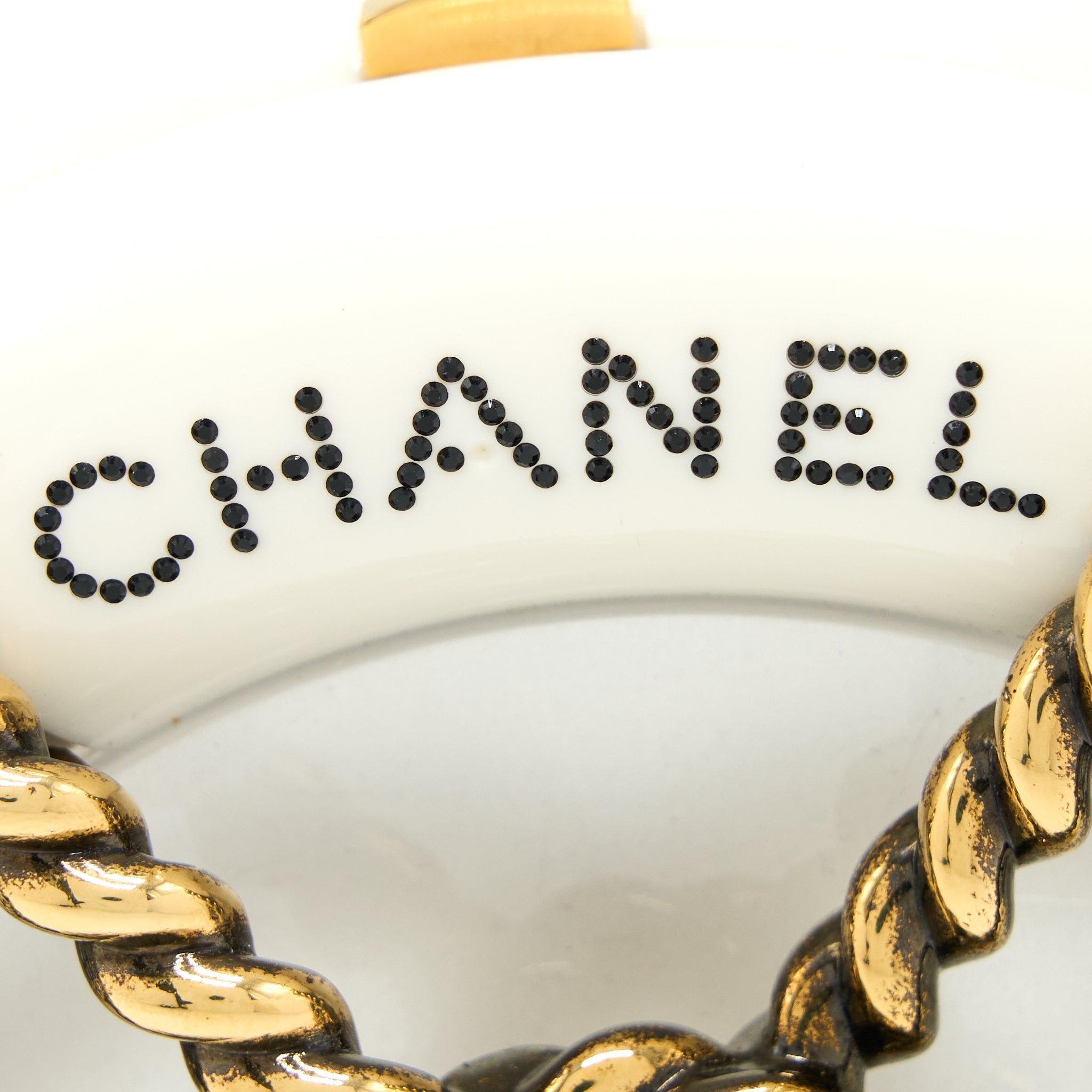 Chanel Runway White Crystal Round Evening Clutch Shoulder Bag Box