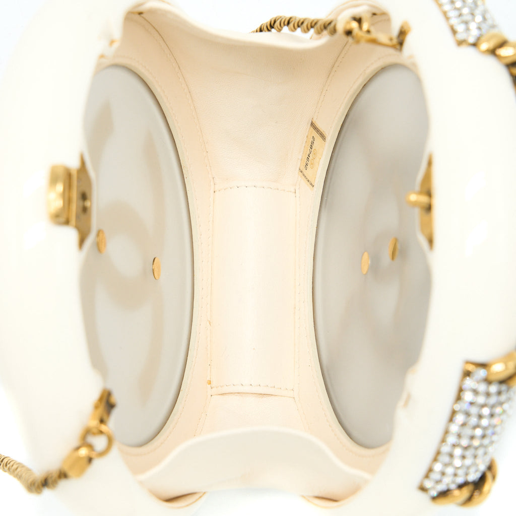 Chanel Runway White Crystal Round Evening Clutch Shoulder Bag Box